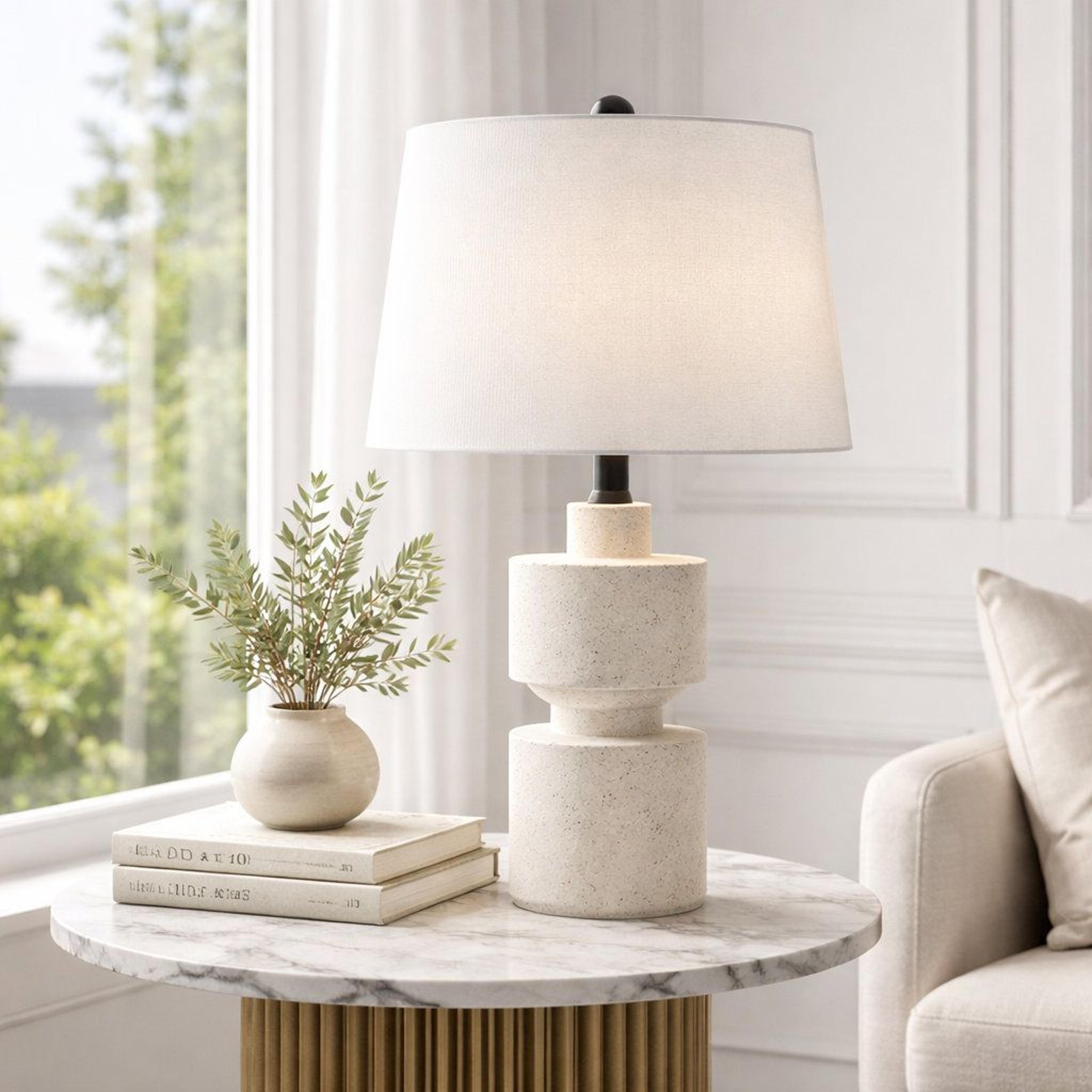 24.5 inch farmhouse table lamp ivory resin 3 way dimmable bedside light