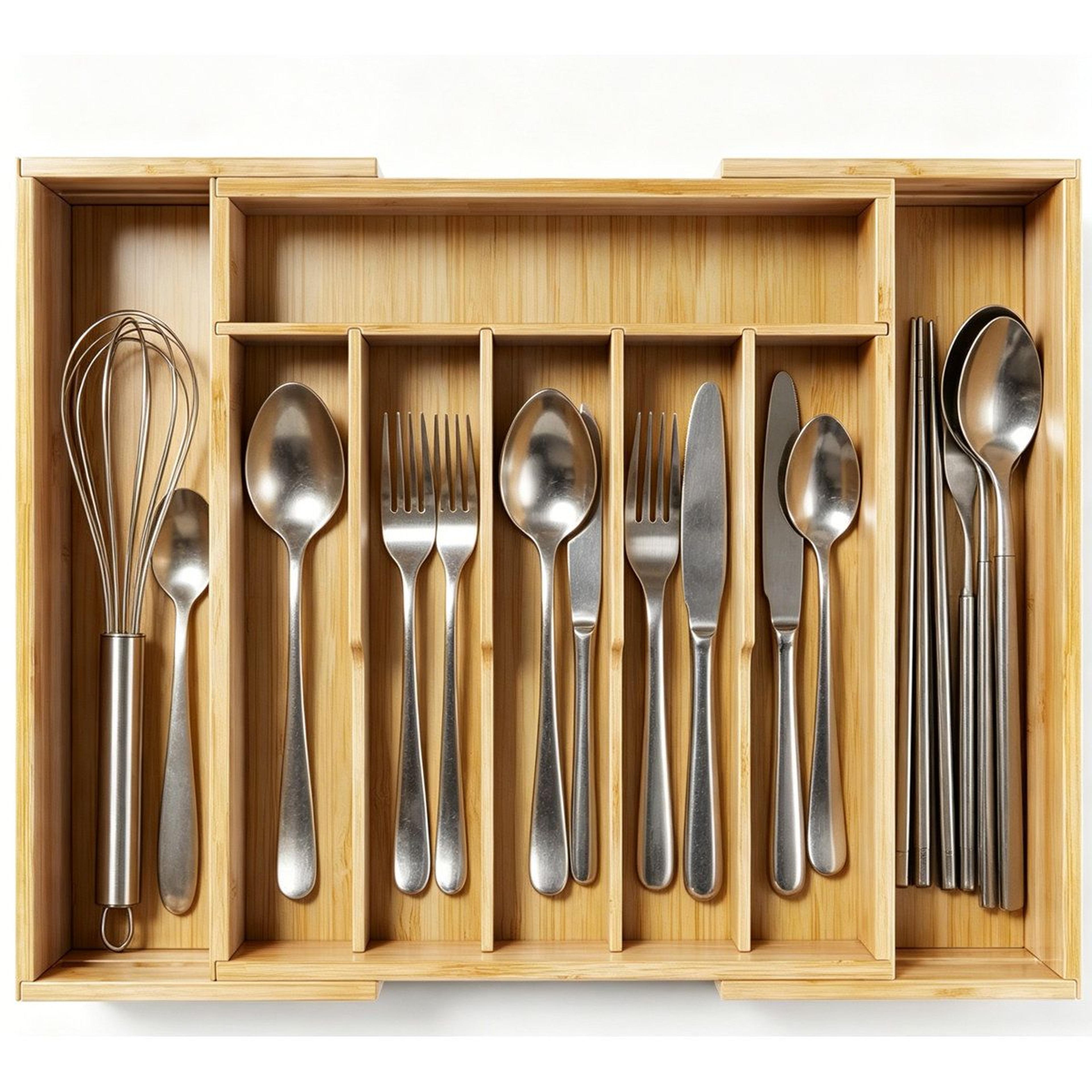expandable bamboo silverware organizer 8 slot kitchen drawer cutlery tray