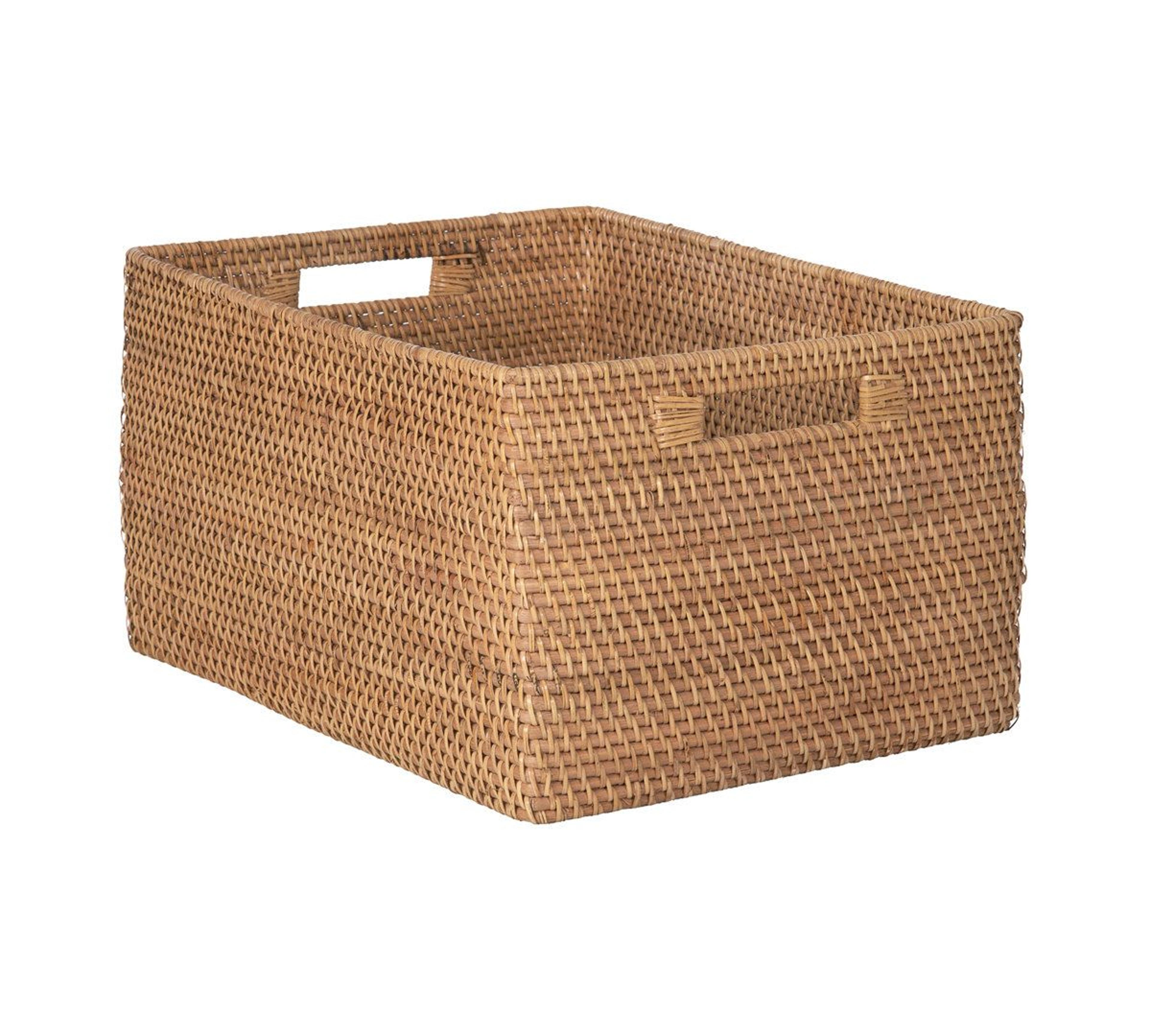 handwoven rattan storage basket with handles decorative home organizer