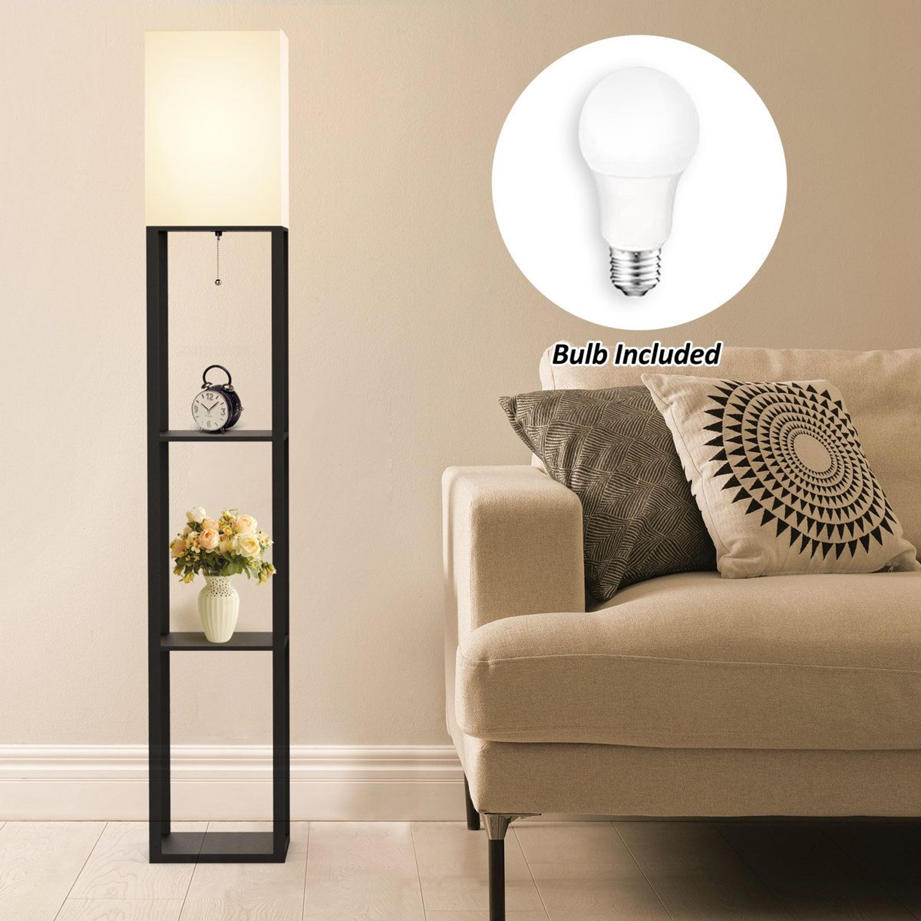 62.9 inch floor lamp with shelves solid wood modern storage lamp with outlet