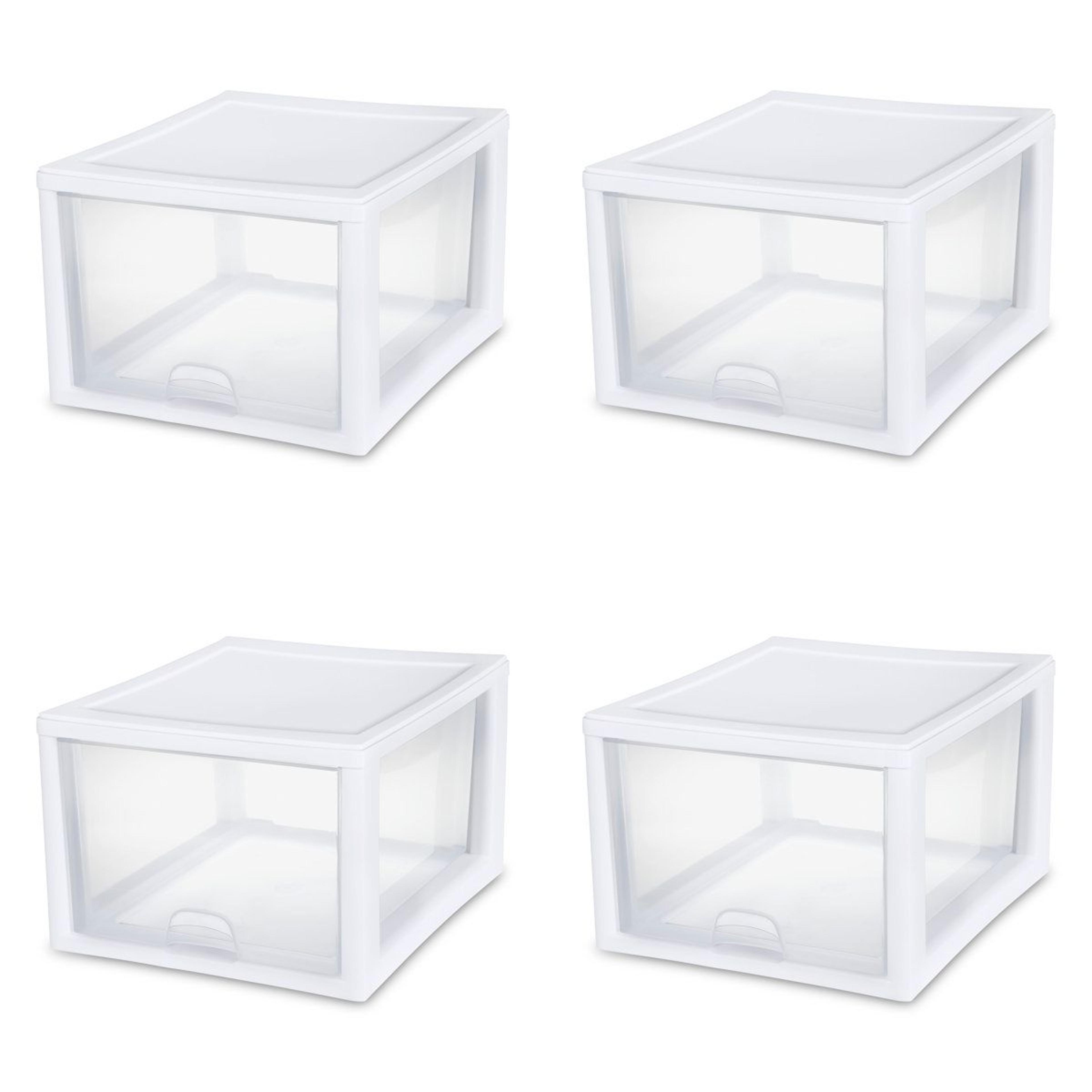 sterilite 27 qt stackable storage drawers clear closet organizer 4 pack