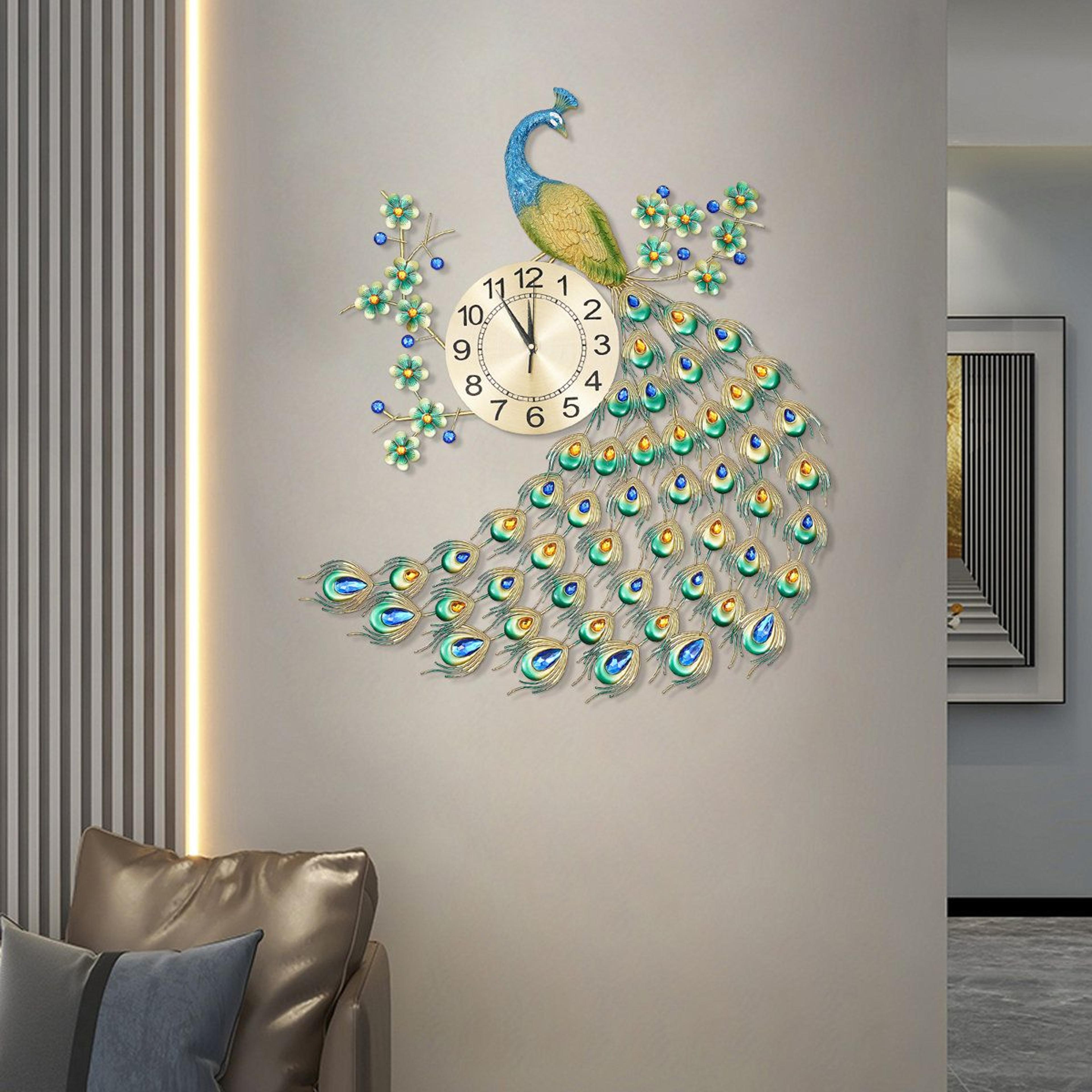 luxury peacock metal wall clock silent quartz decorative wall clock