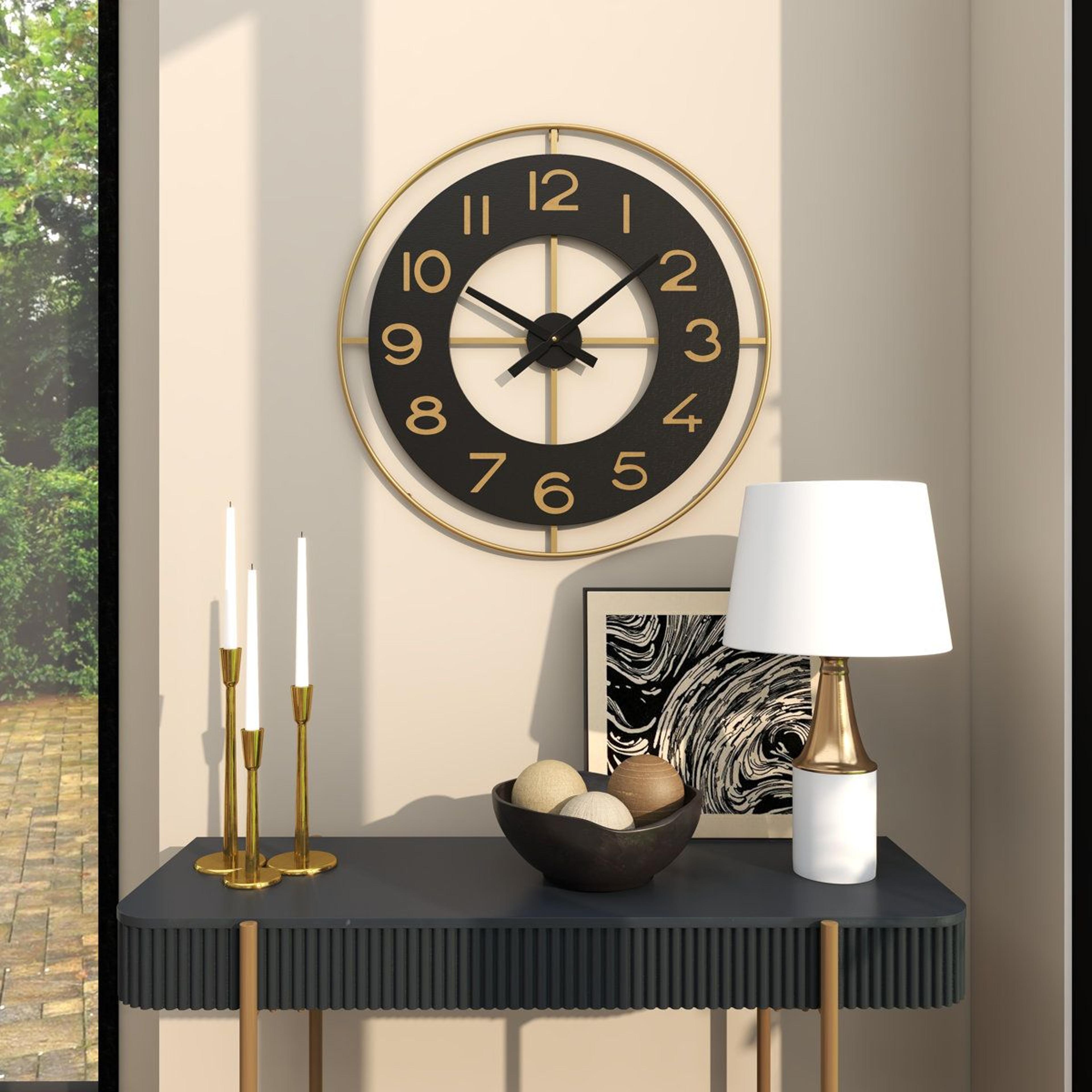 28 inch black and gold wall clock large silent metal wall clock