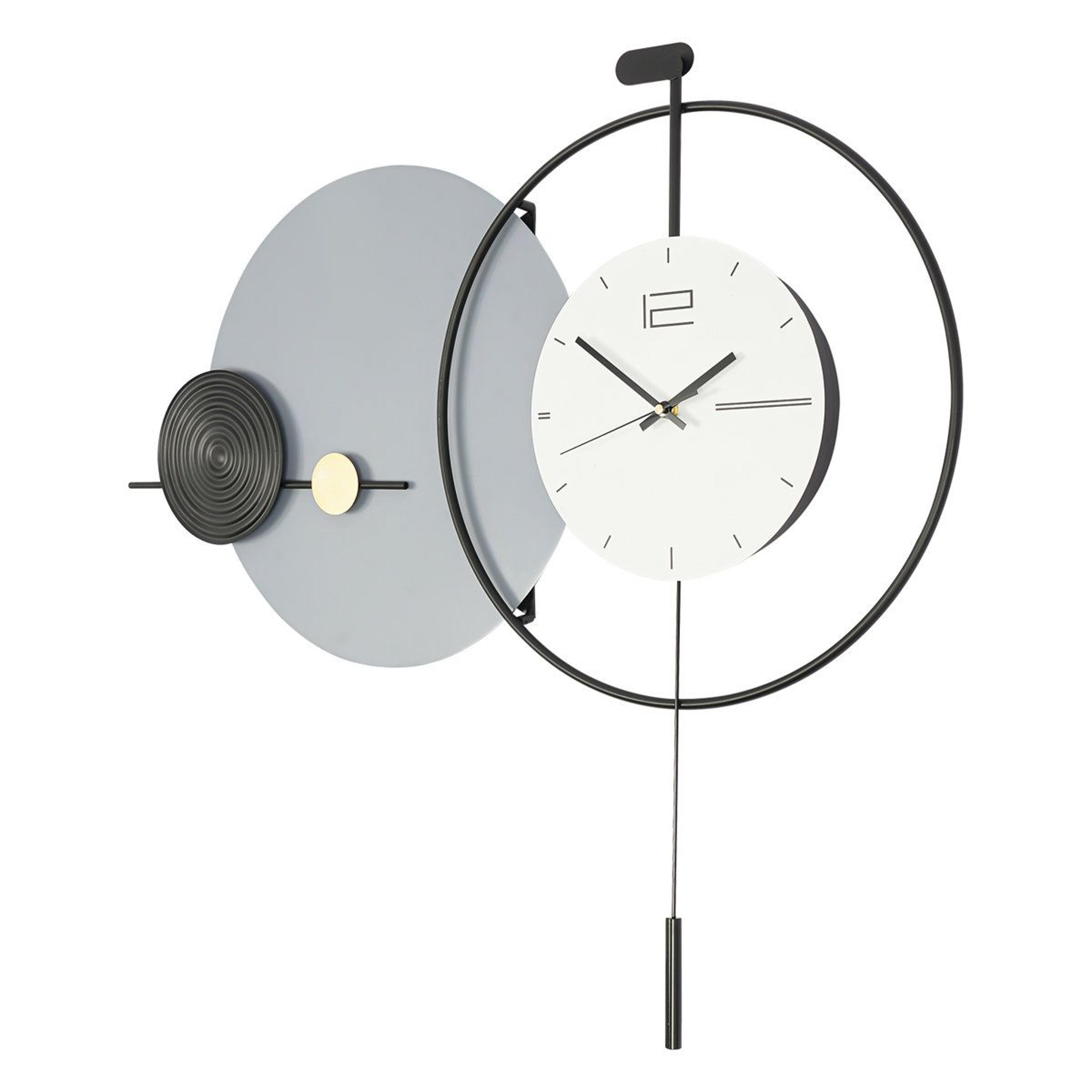 modern metal wall clock with silent quartz pendulum and geometric art decor
