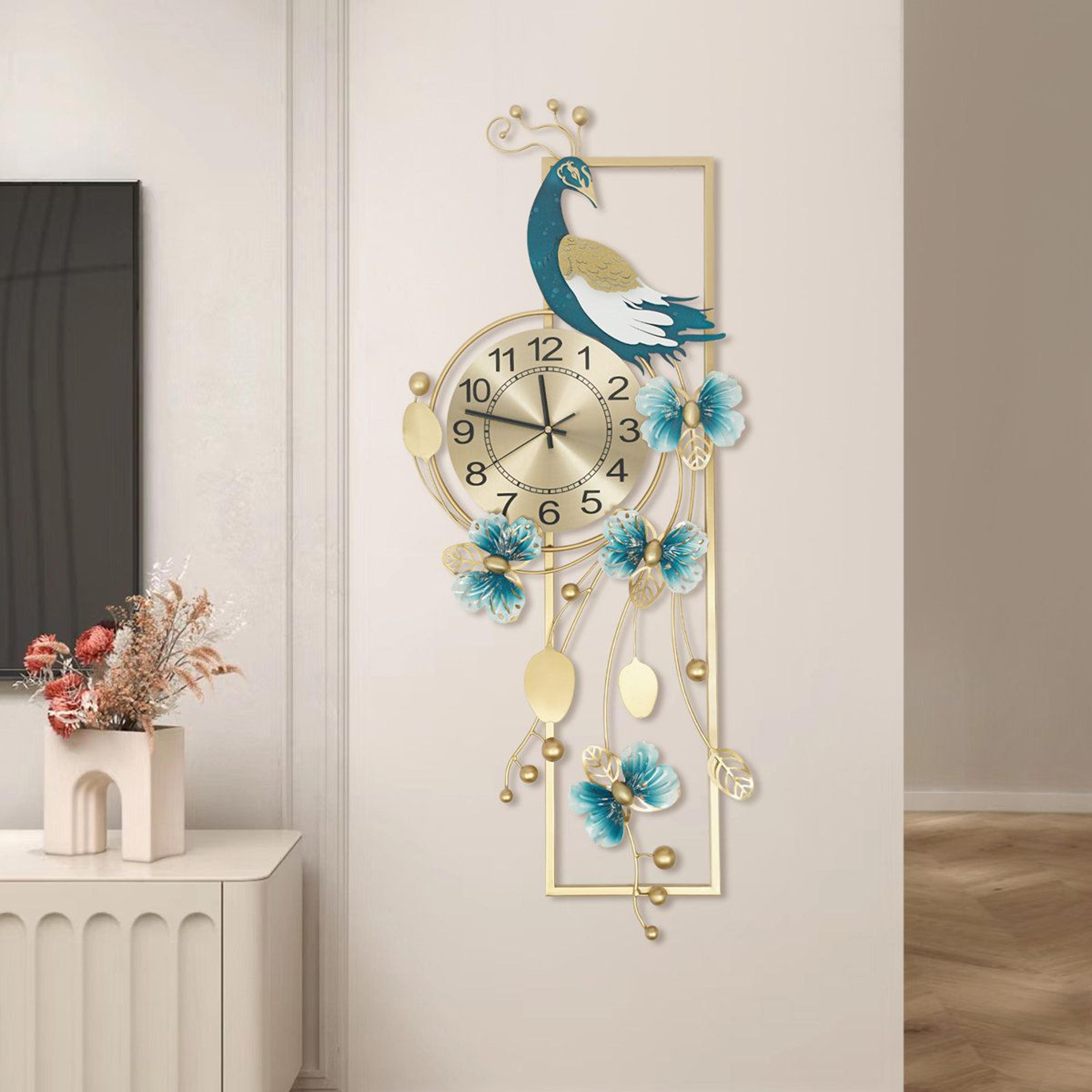 luxury peacock wall clock silent quartz metal wall decor
