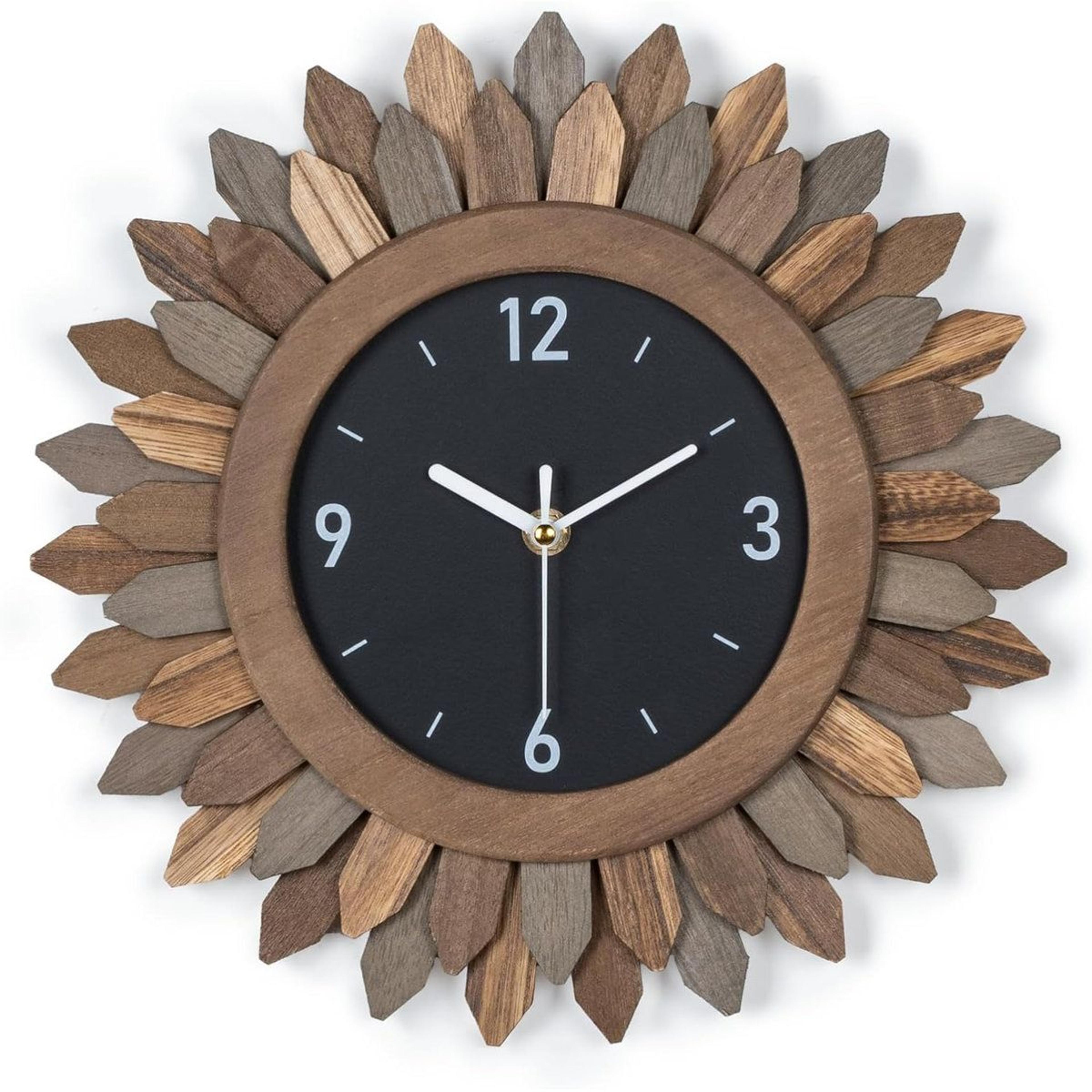 12 inch boho wall clock rustic wood sunburst silent wall clock