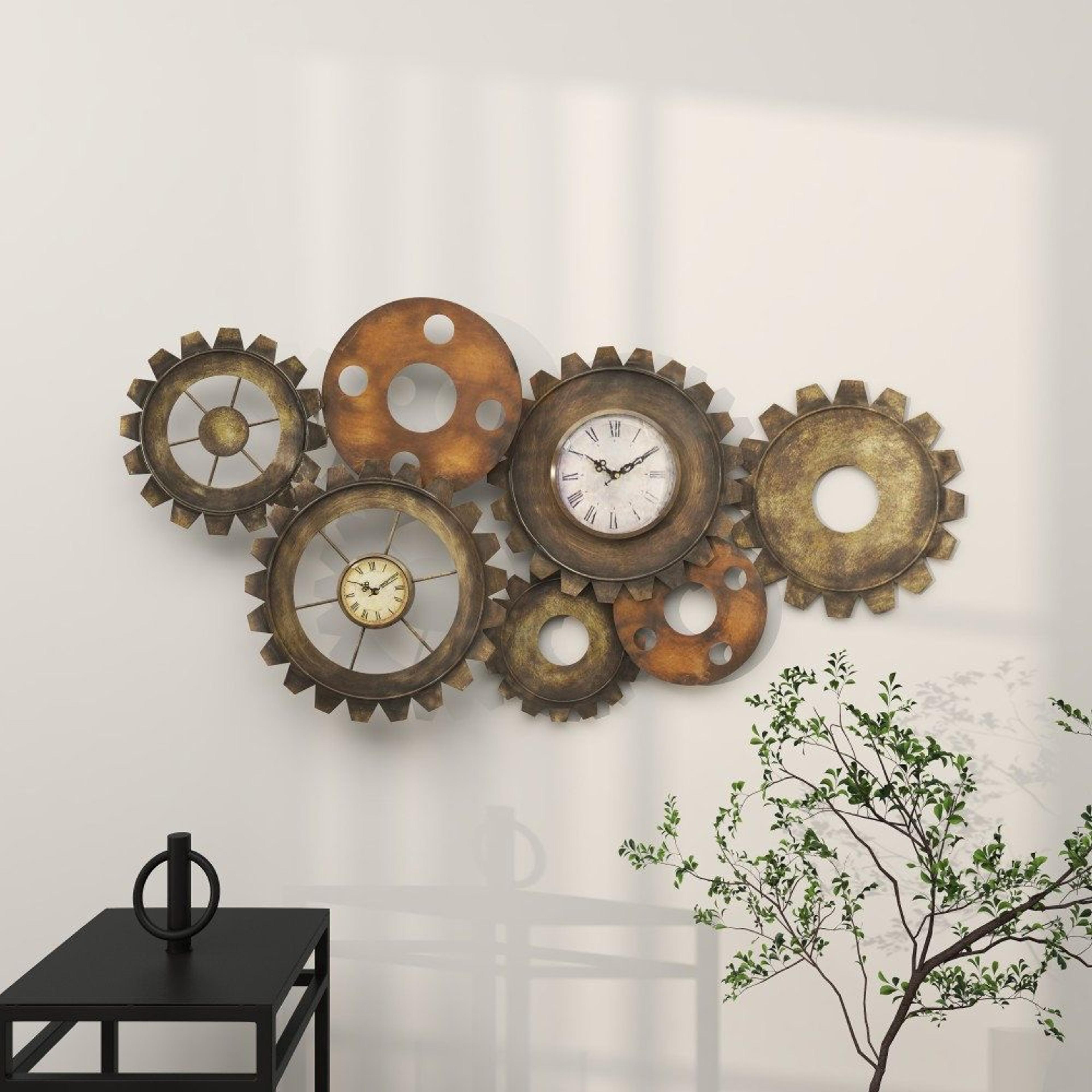 daguiar industrial wall clock oversized metal gear dual clock