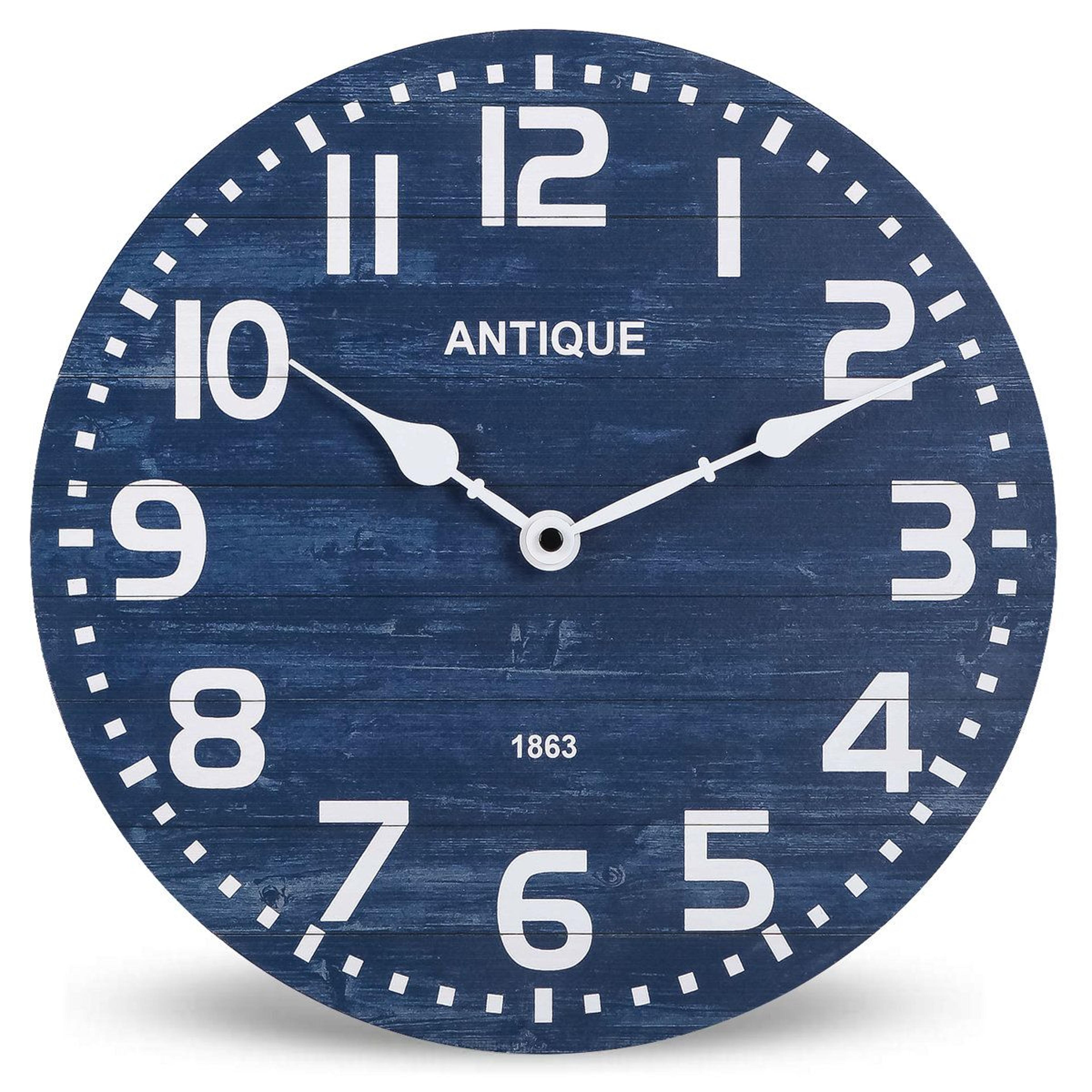 navy blue silent wall clock 12 inch rustic wood clock