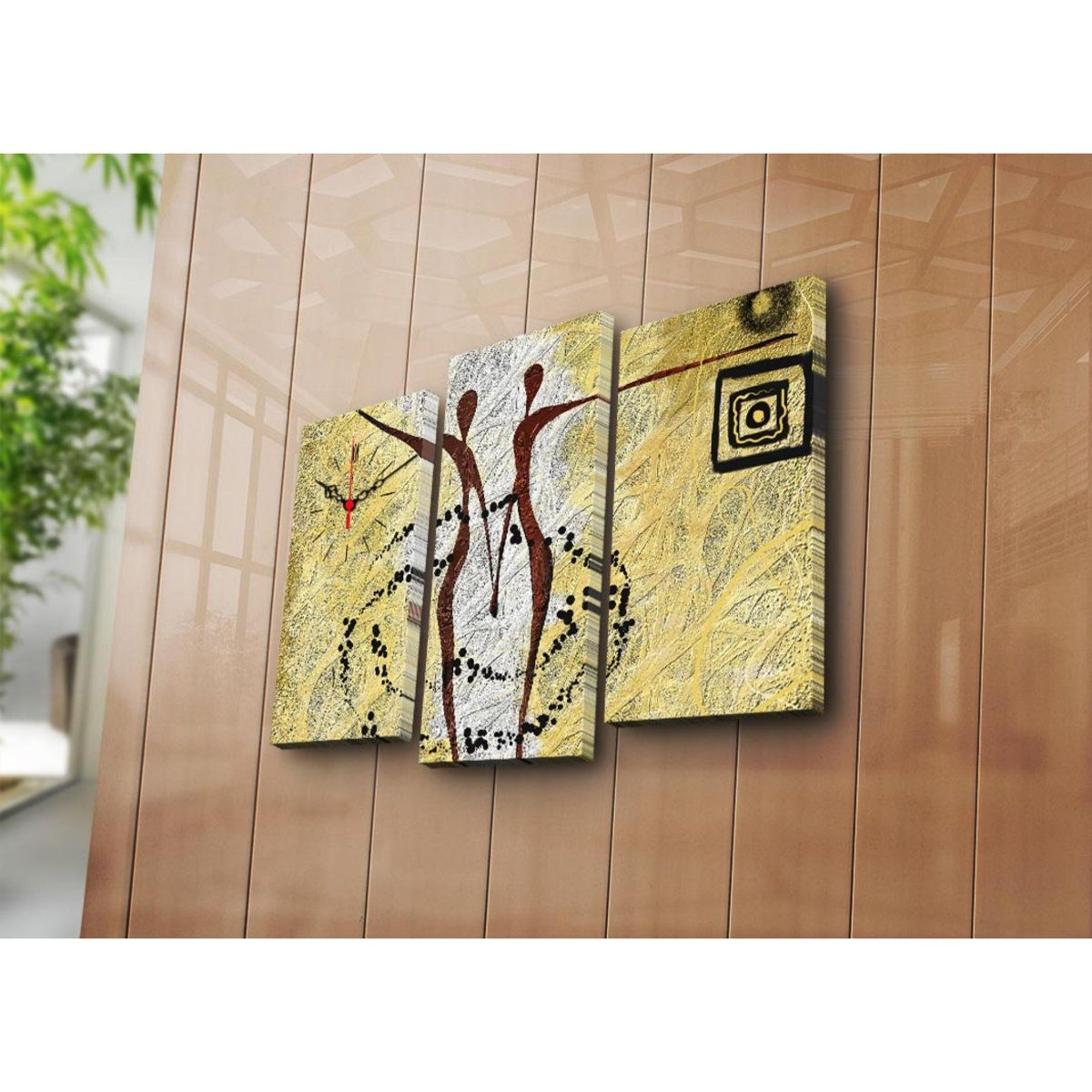 3 piece decorative wall clock canvas wall art with wooden frame 26 x 17.7 in