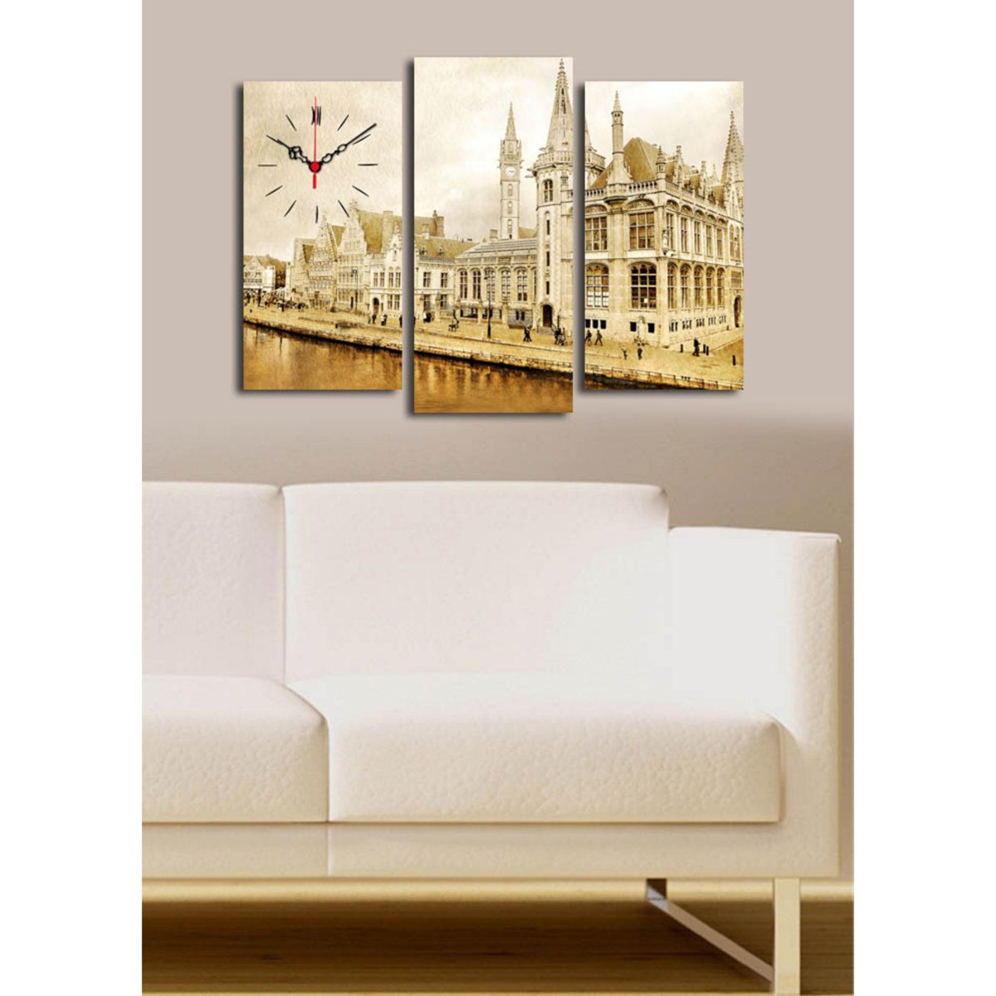 3 piece canvas wall clock set with wooden frame modern triptych wall art
