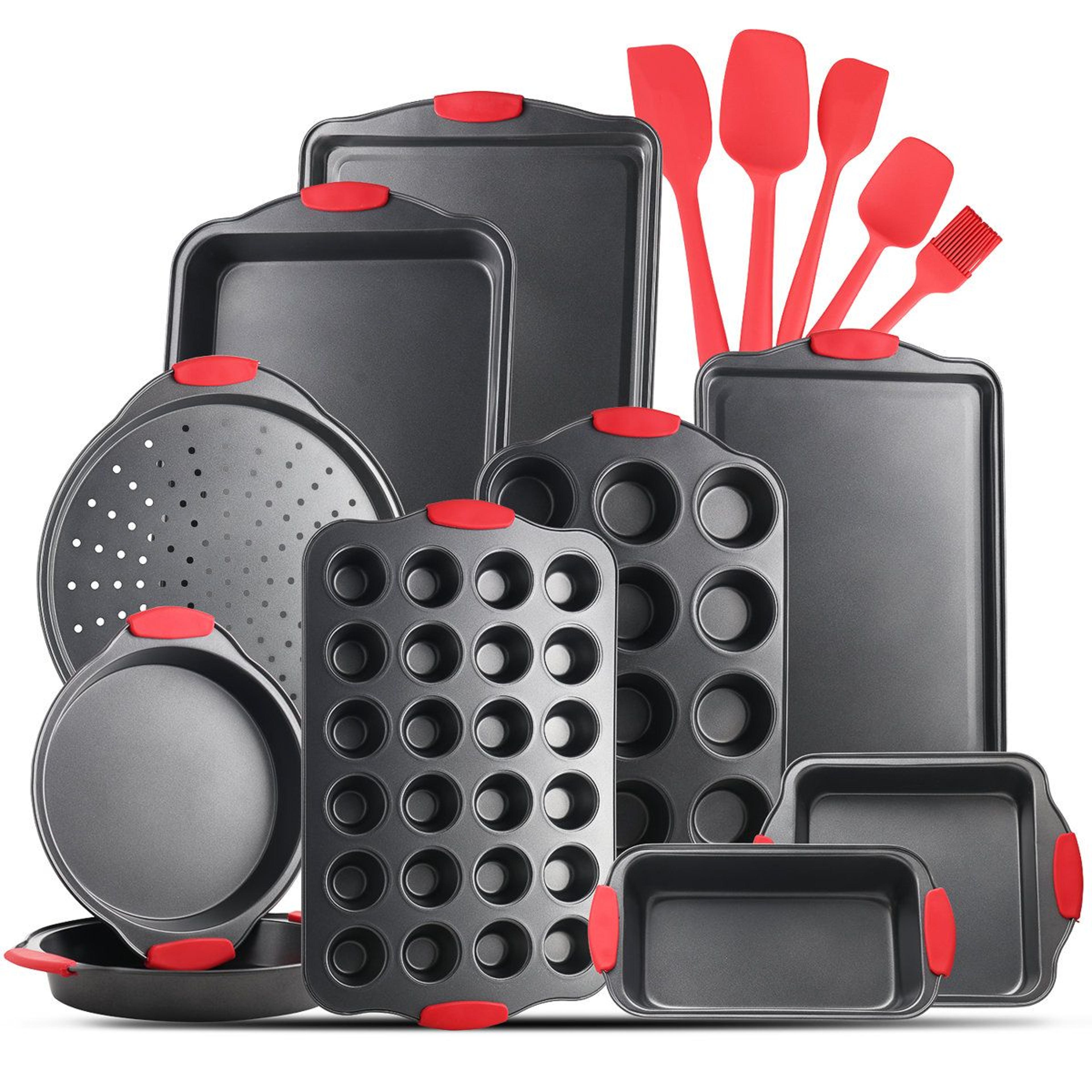 joytable 15 piece bakeware set nonstick carbon steel baking pans with silicone grips