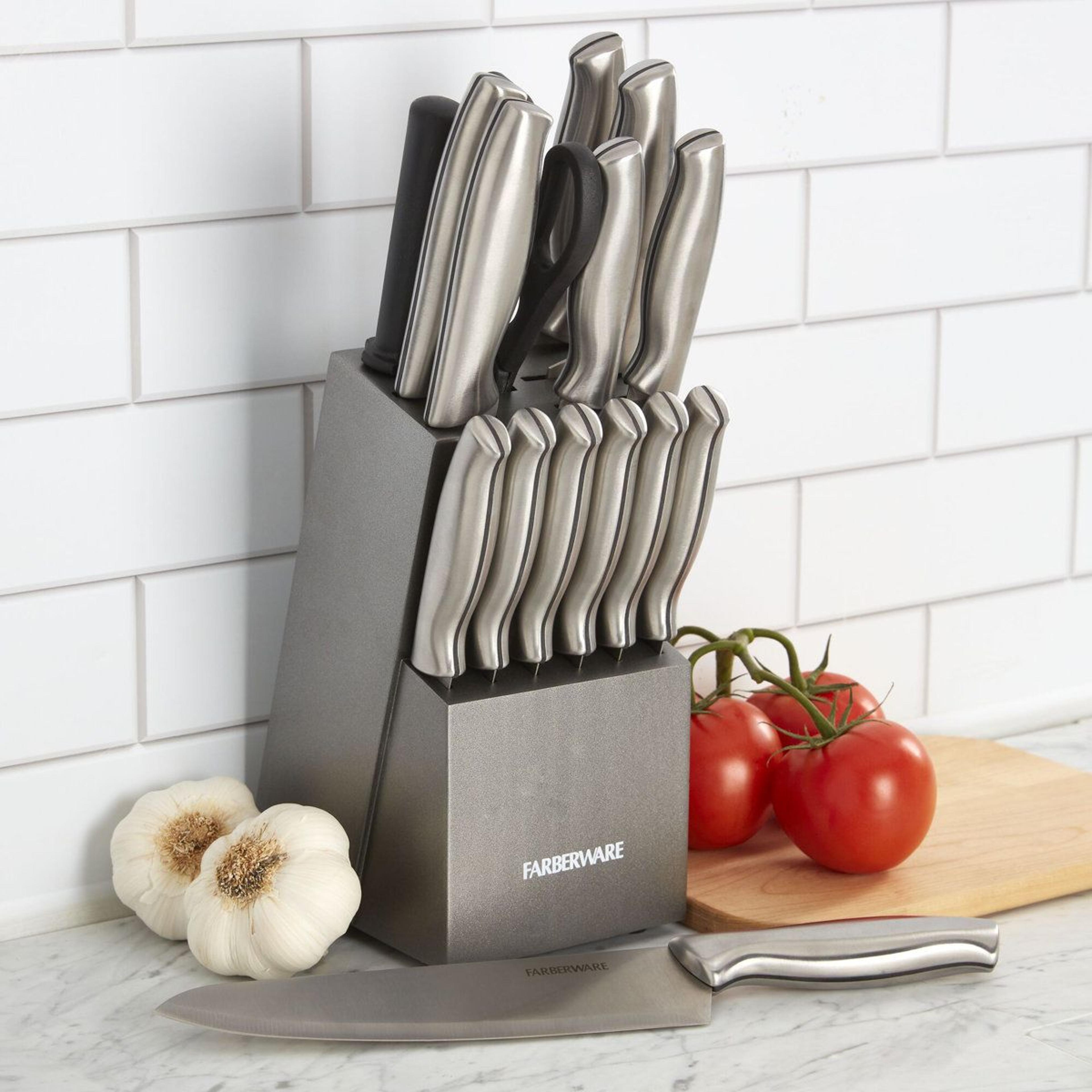 farberware 15 piece high carbon stainless steel knife block set