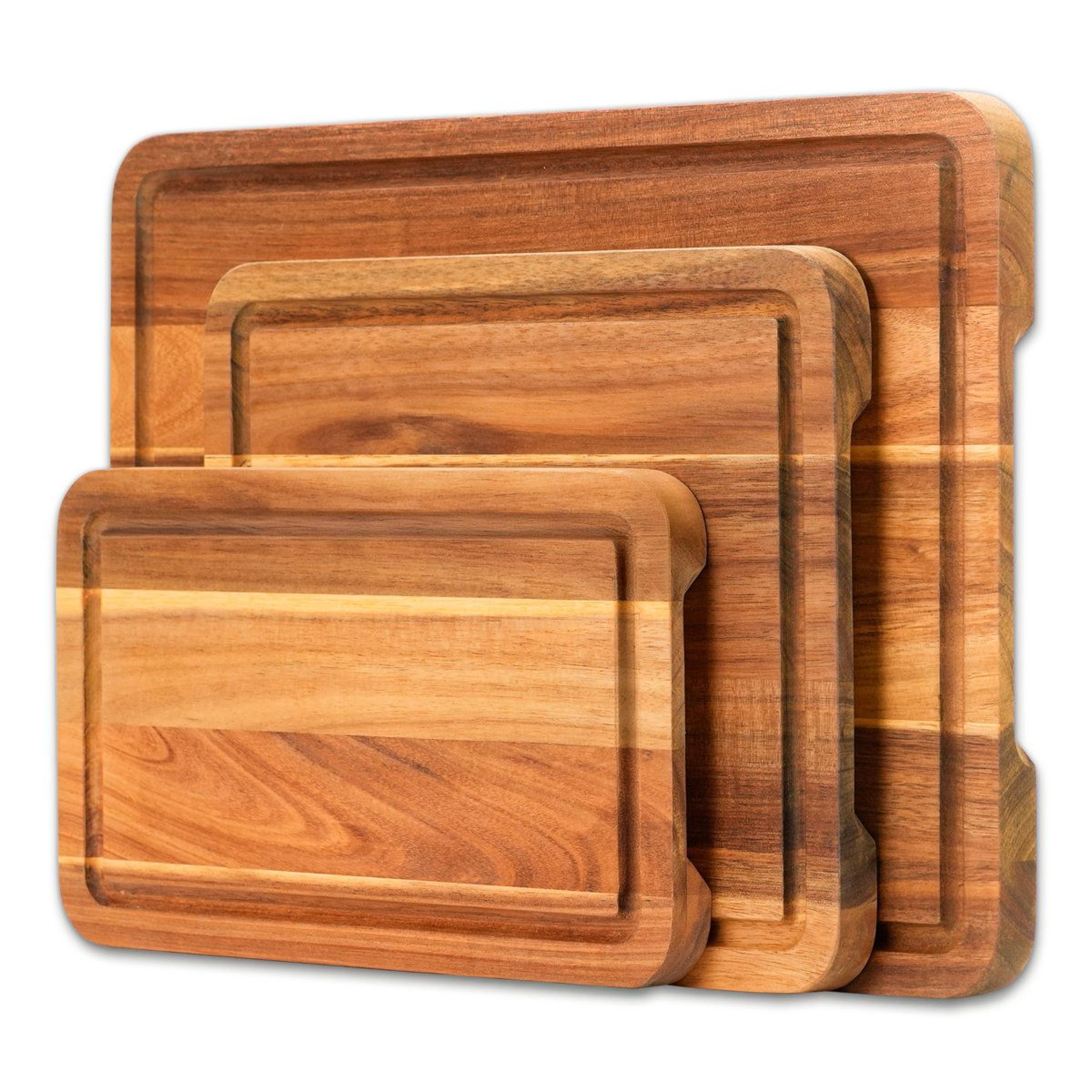 howard 3 piece acacia wood cutting board set with juice grooves and reversible design