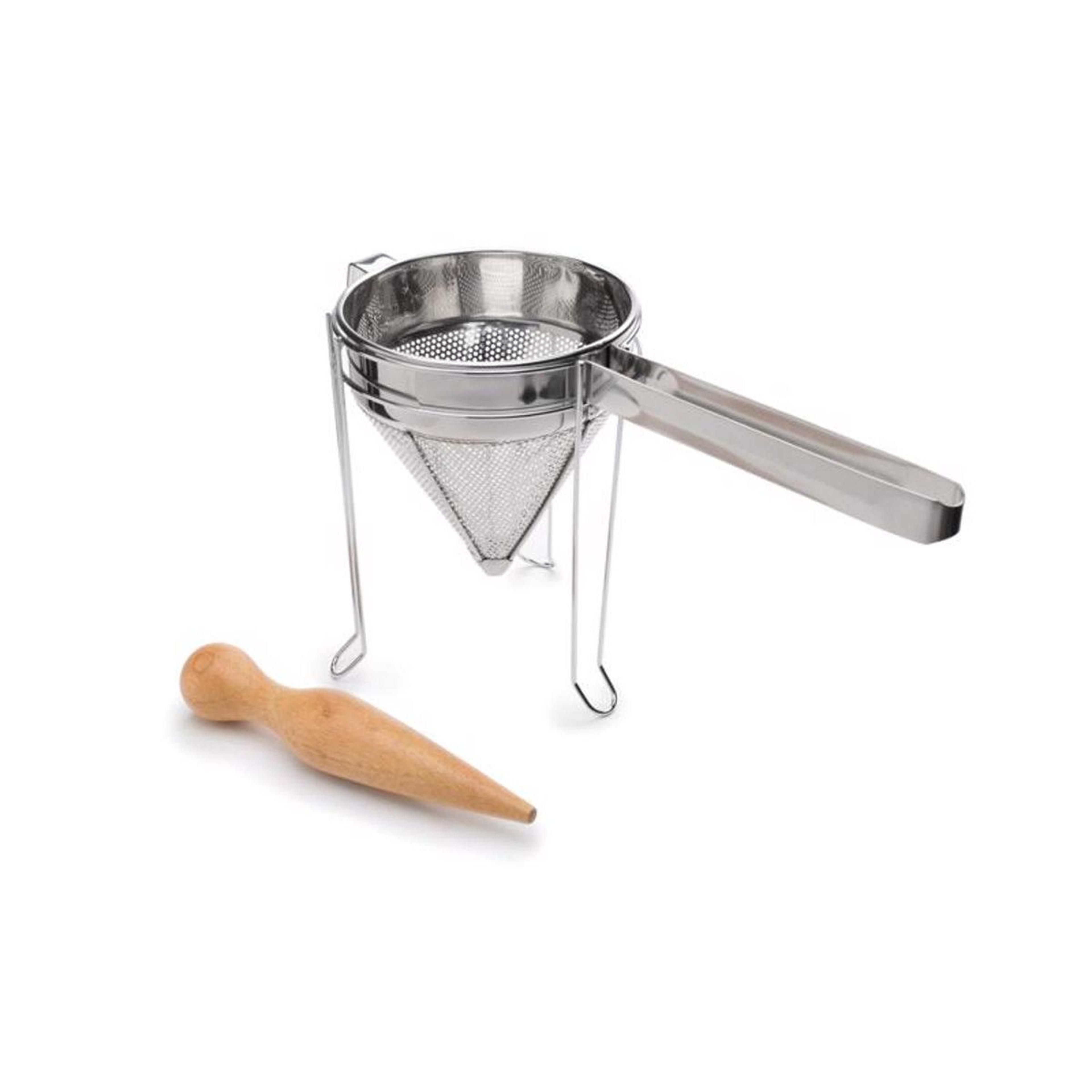 fox run 3 piece chinois strainer fine mesh stainless steel set with pestle and stand