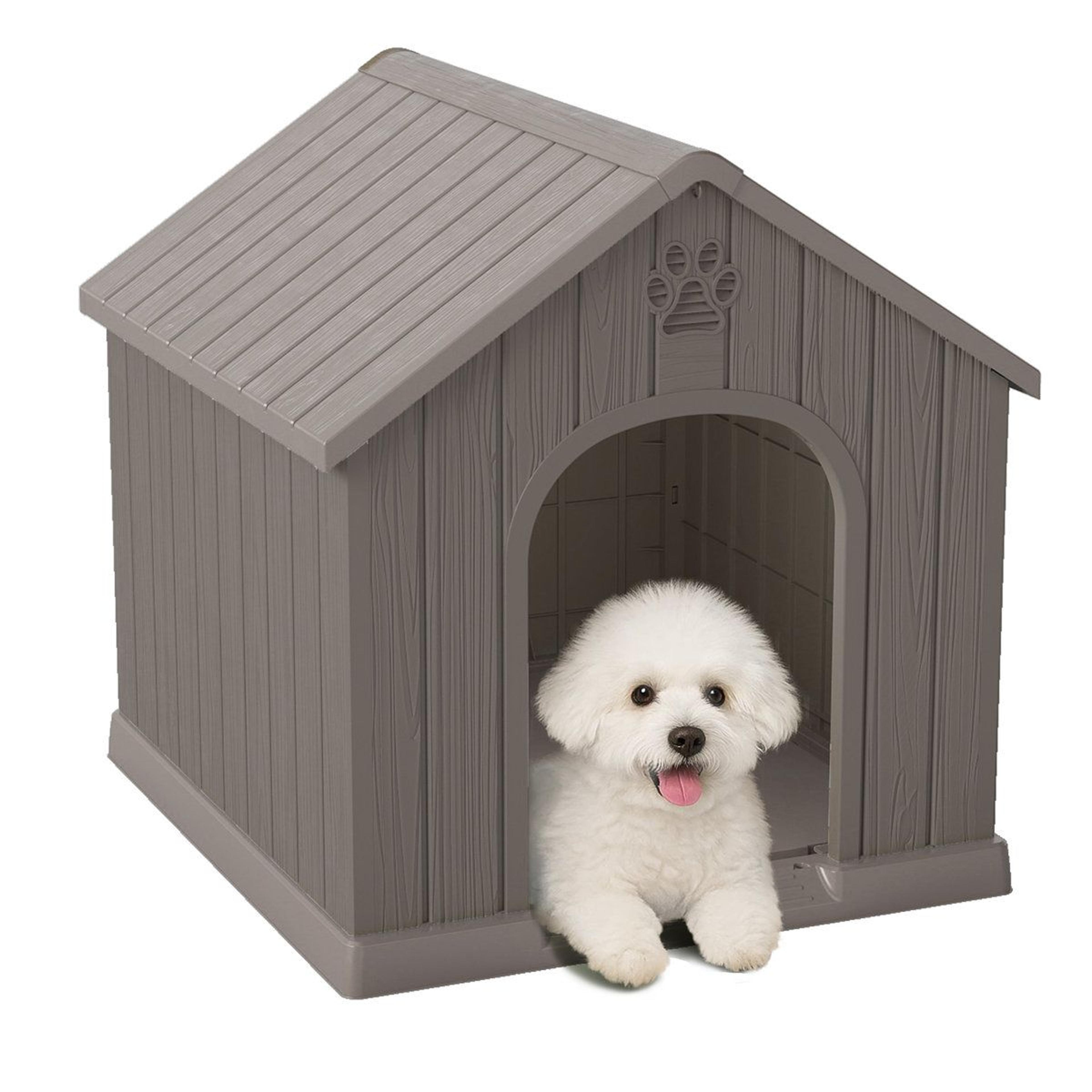 all weather outdoor plastic dog house for small dogs with raised floor and ventilation