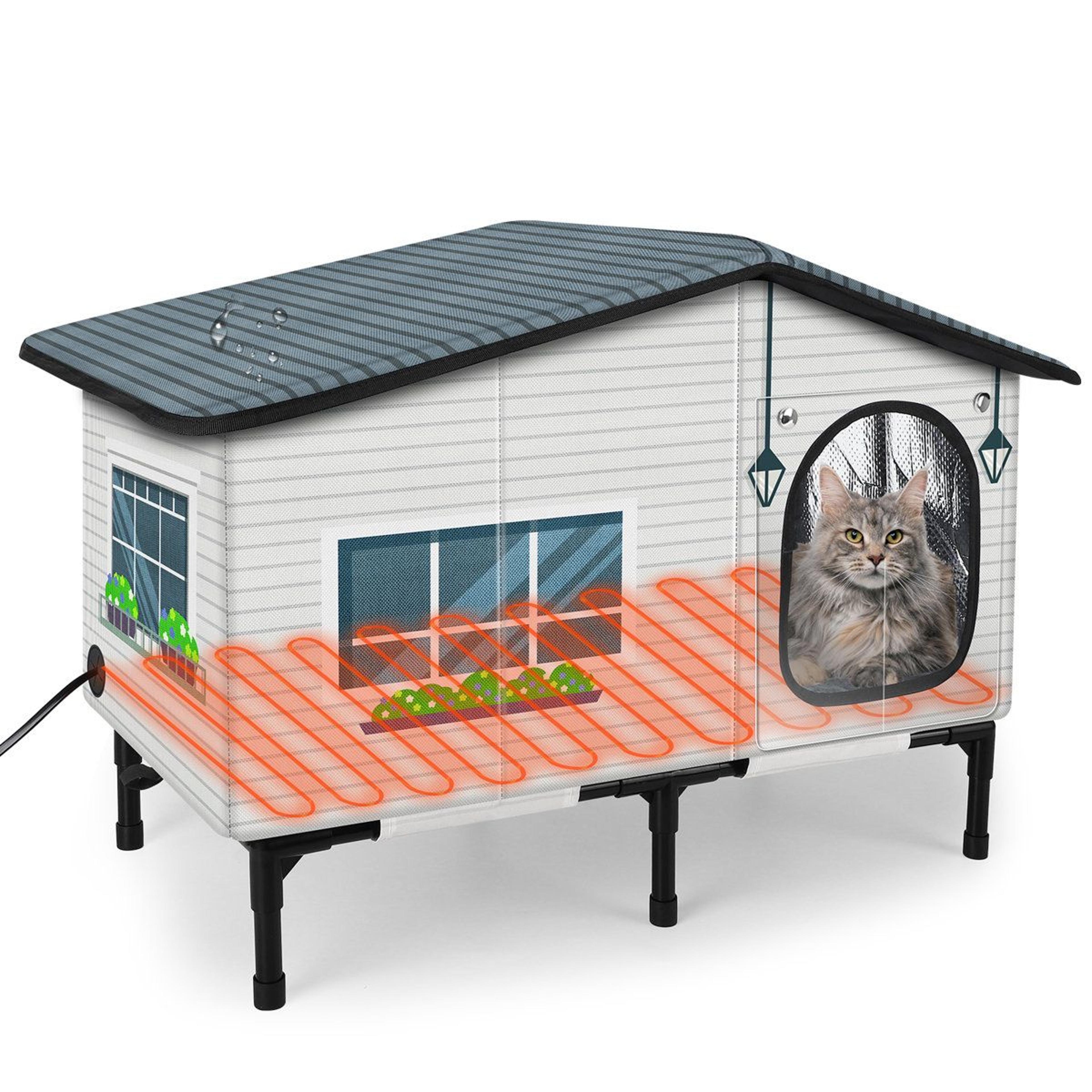 heated outdoor cat house weatherproof insulated feral cat shelter with heating pad