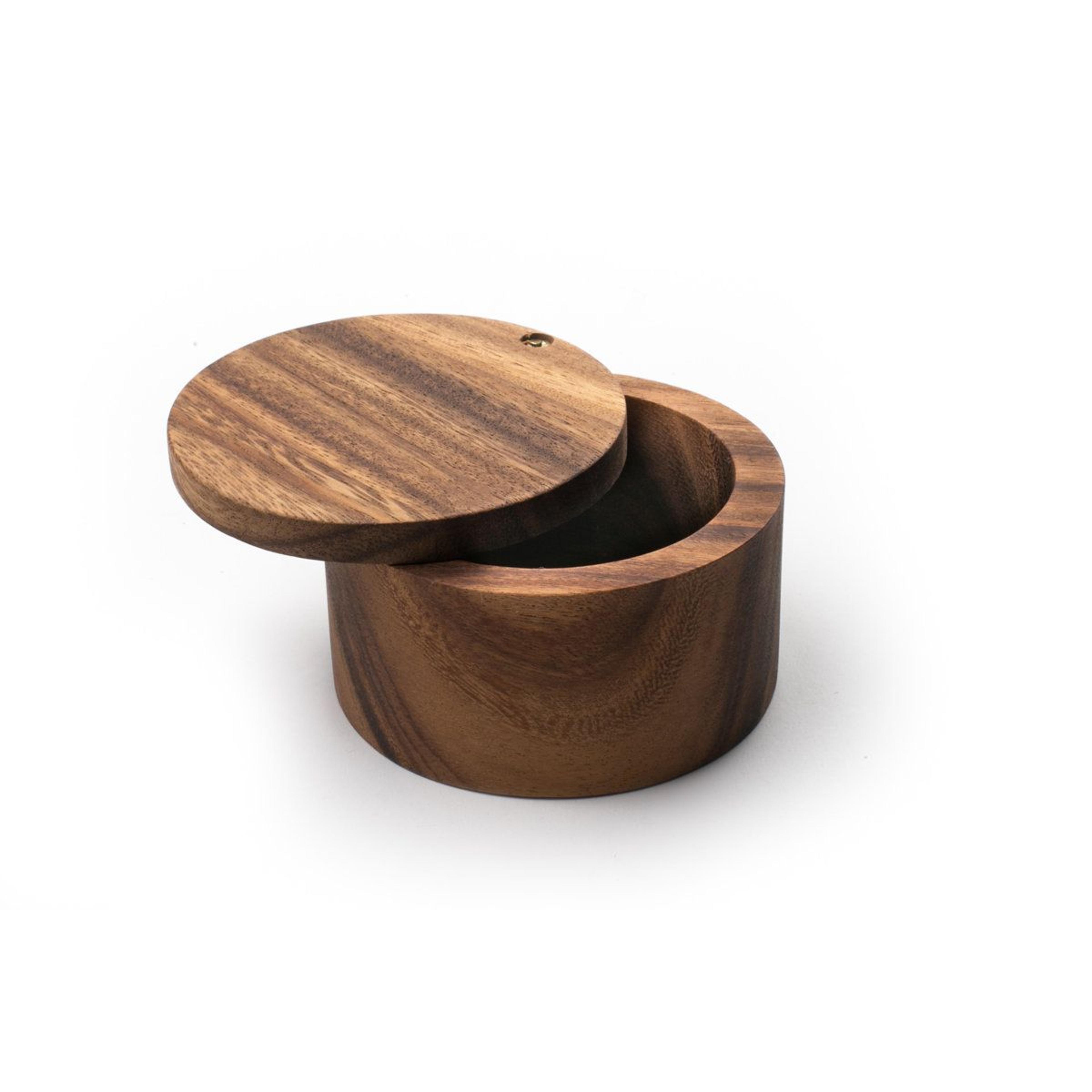 acacia wood salt cellar with swivel lid kitchen salt box