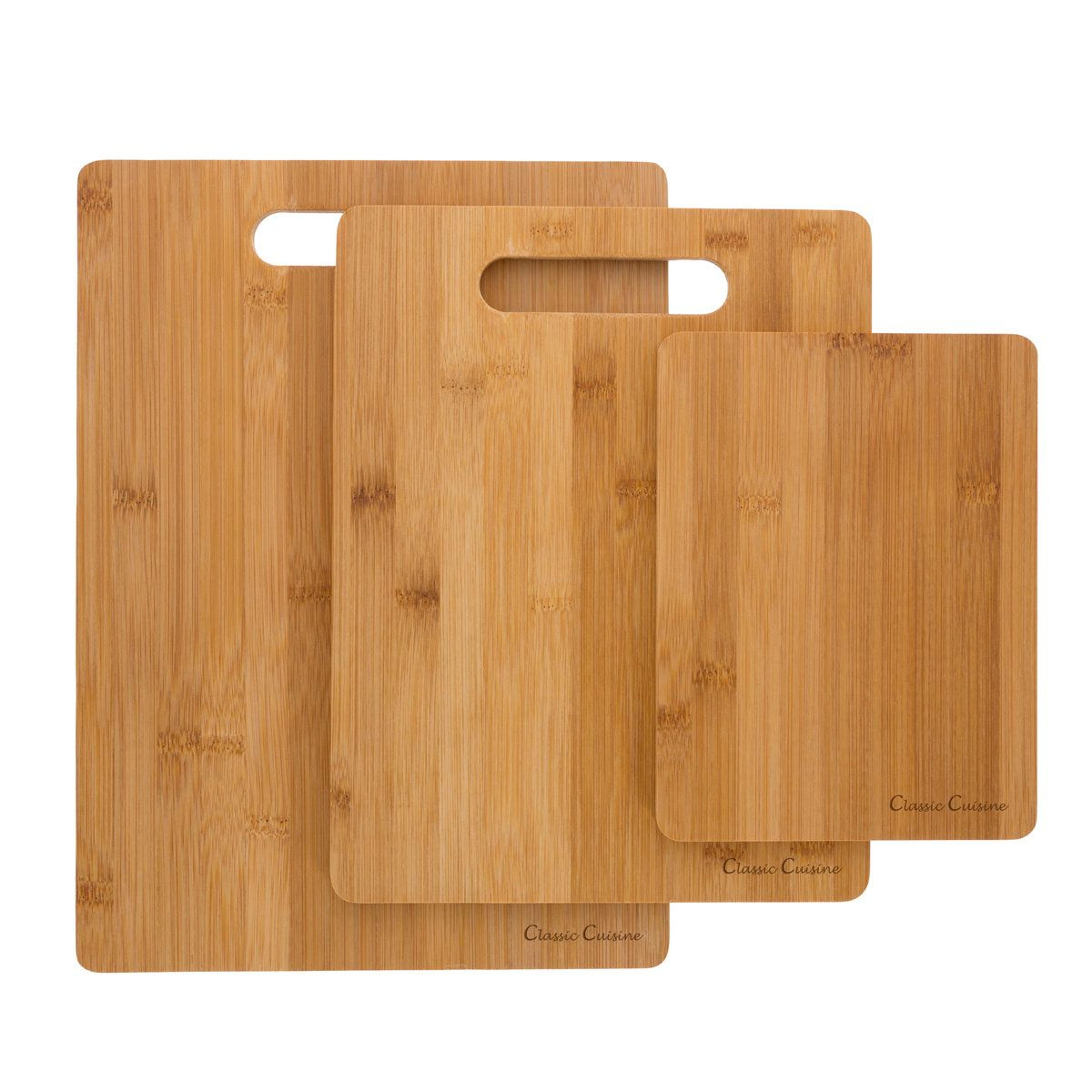 3 piece bamboo cutting board set for chopping prep and serving