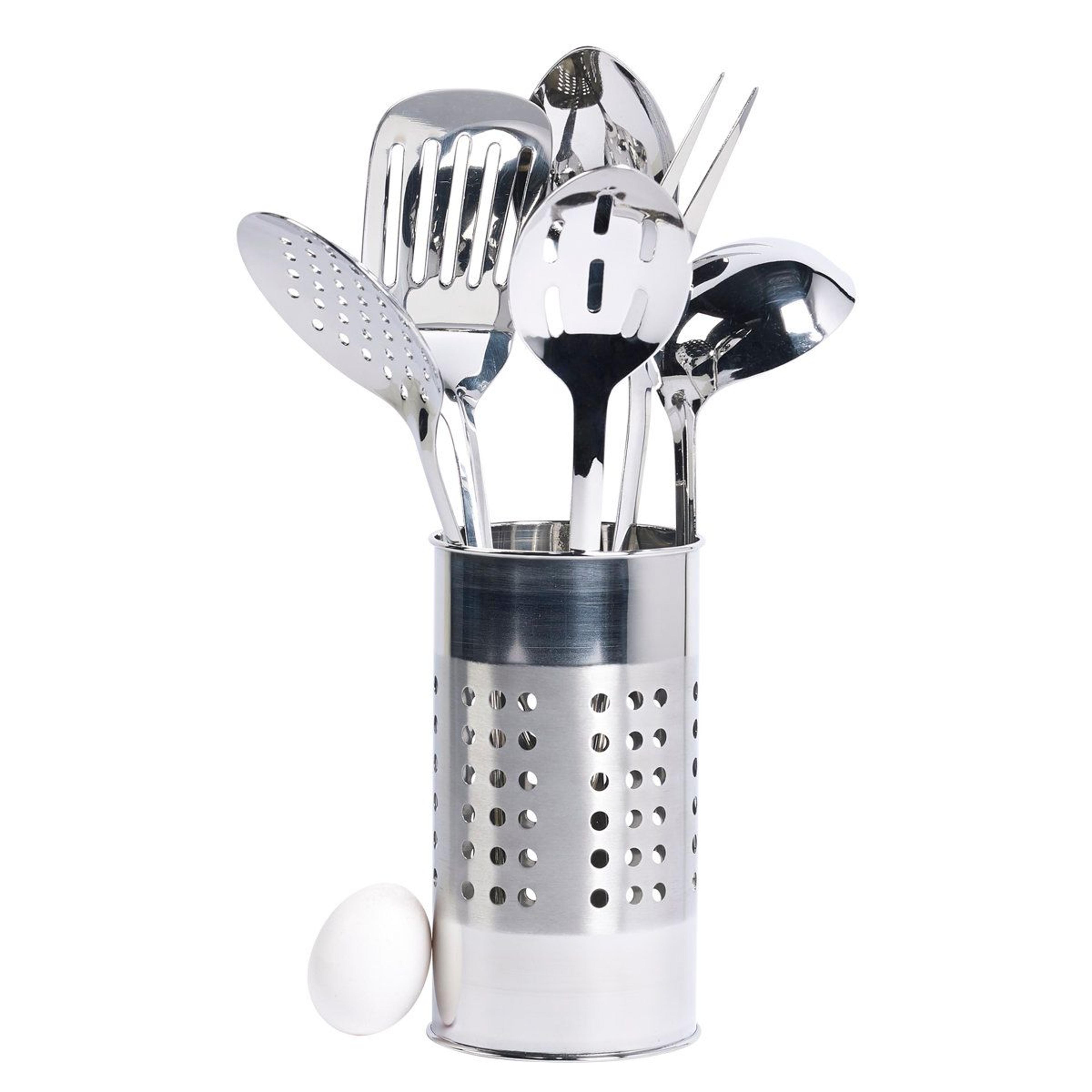 7 piece stainless steel kitchen utensil set with holder