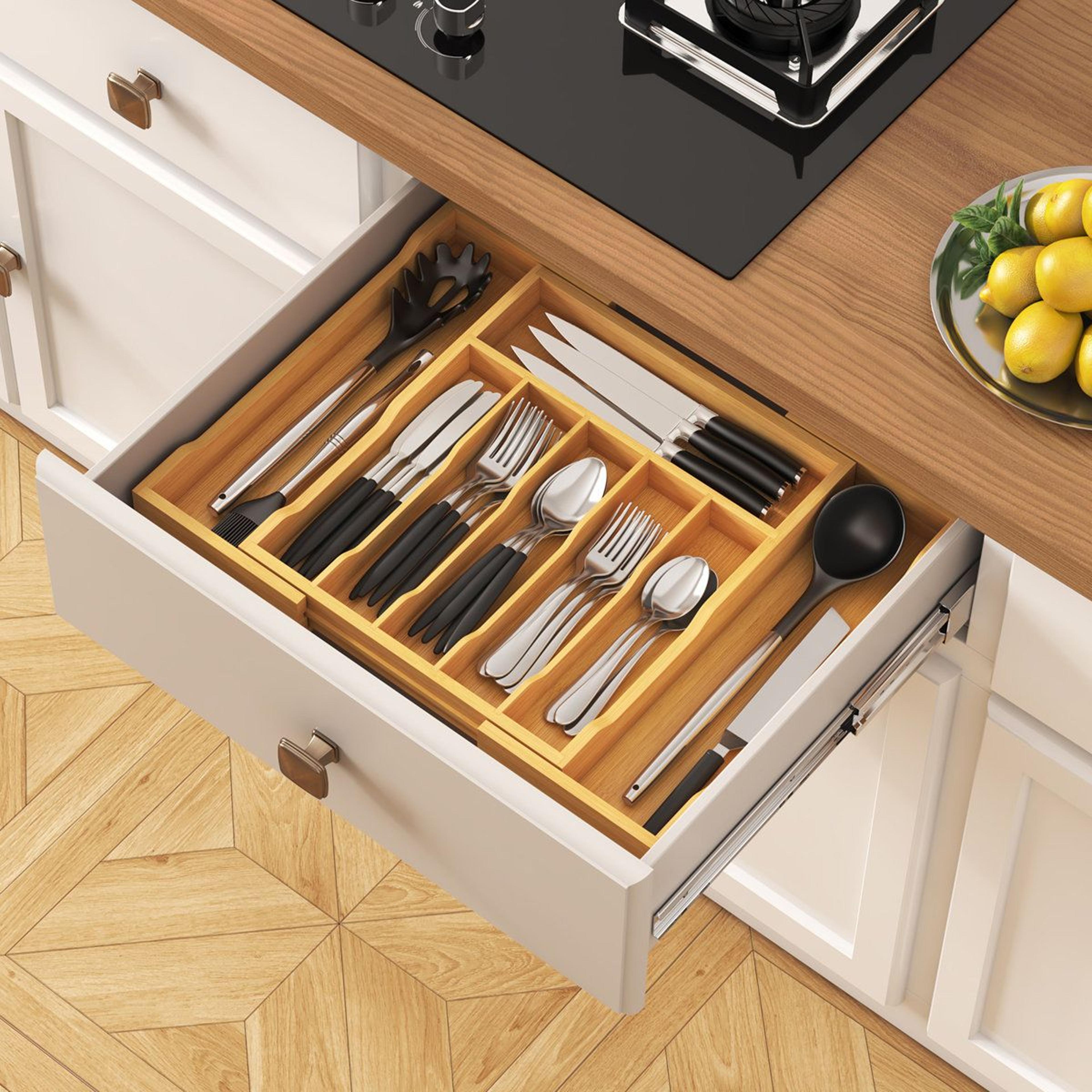 expandable bamboo silverware organizer 8 compartment adjustable kitchen drawer tray
