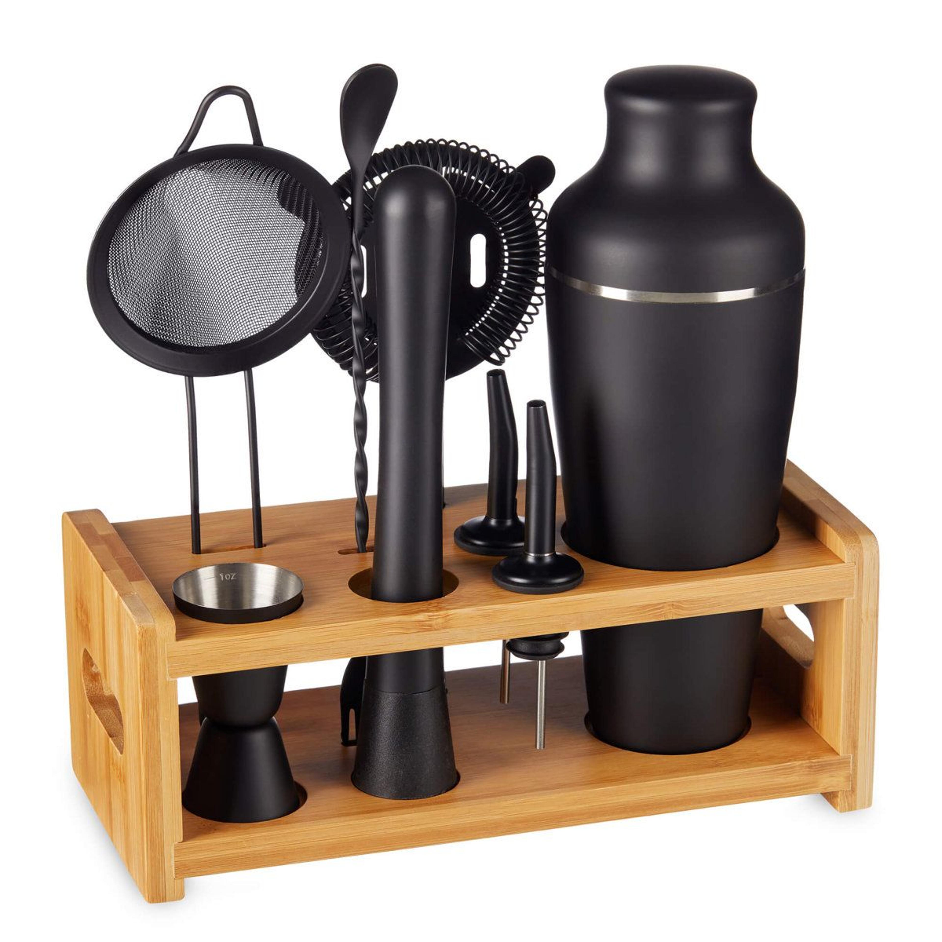 8-piece cocktail shaker set with wooden stand bartender kit