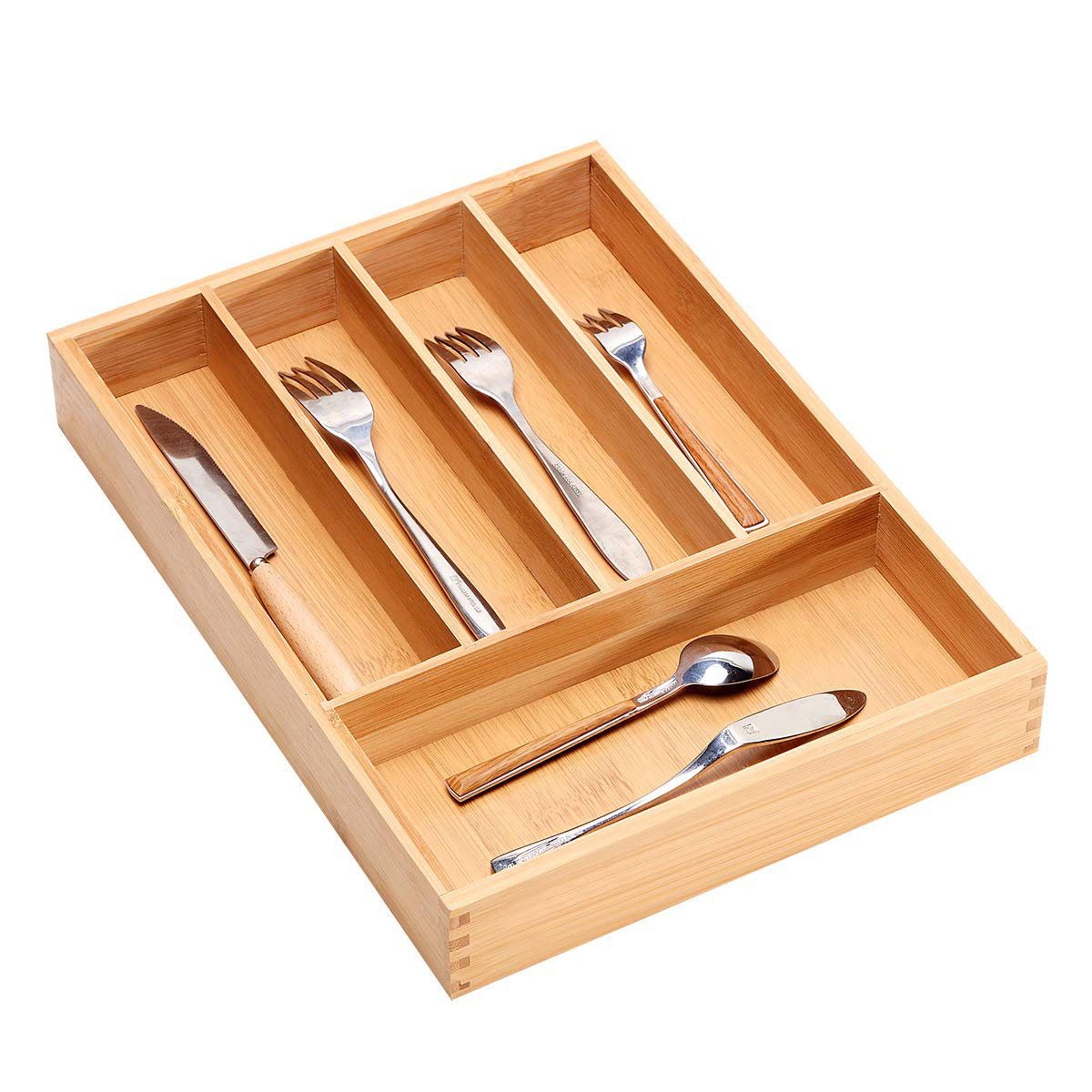 5 compartment bamboo silverware organizer and cutlery drawer tray