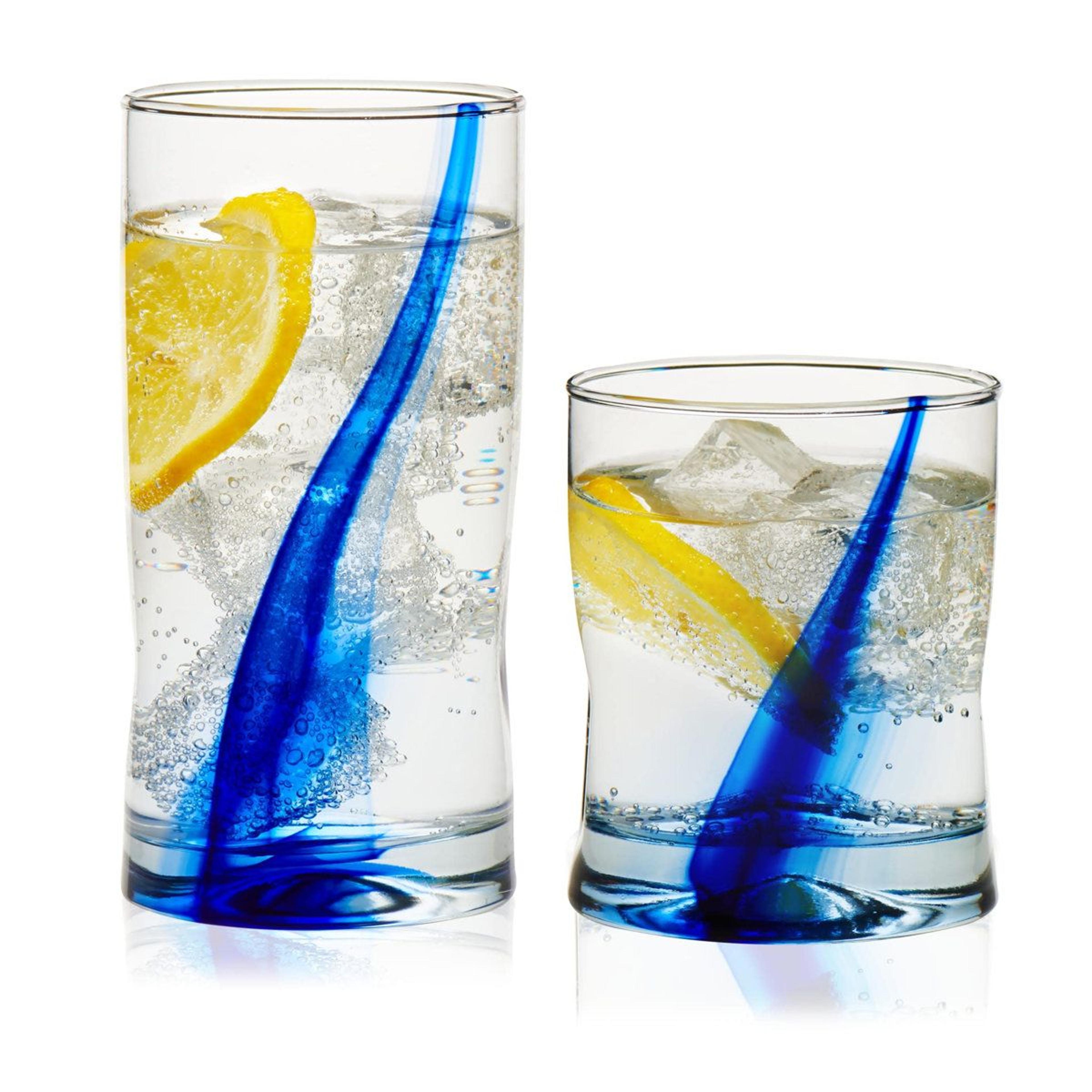 libbey blue ribbon 16 piece drinking glass set with tumbler and rocks glasses