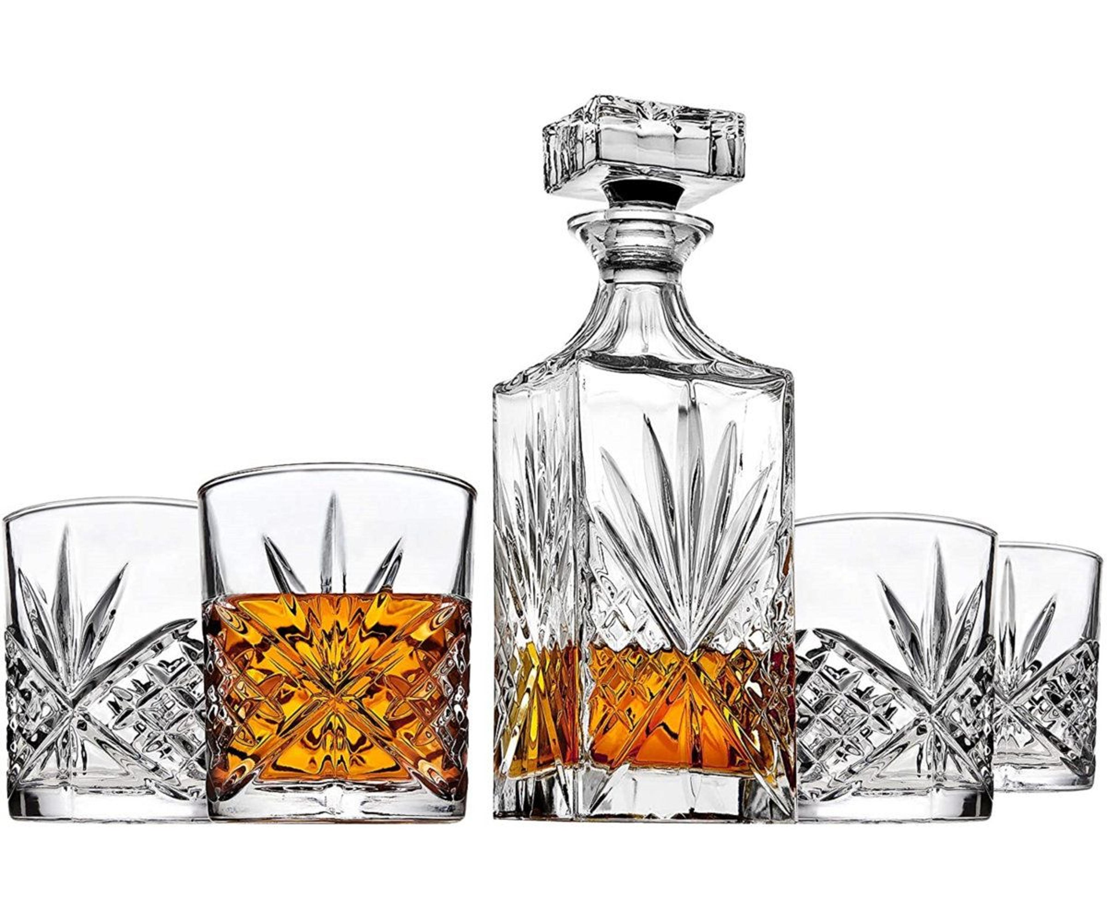 godinger dublin crystal whiskey decanter set with 4 glasses