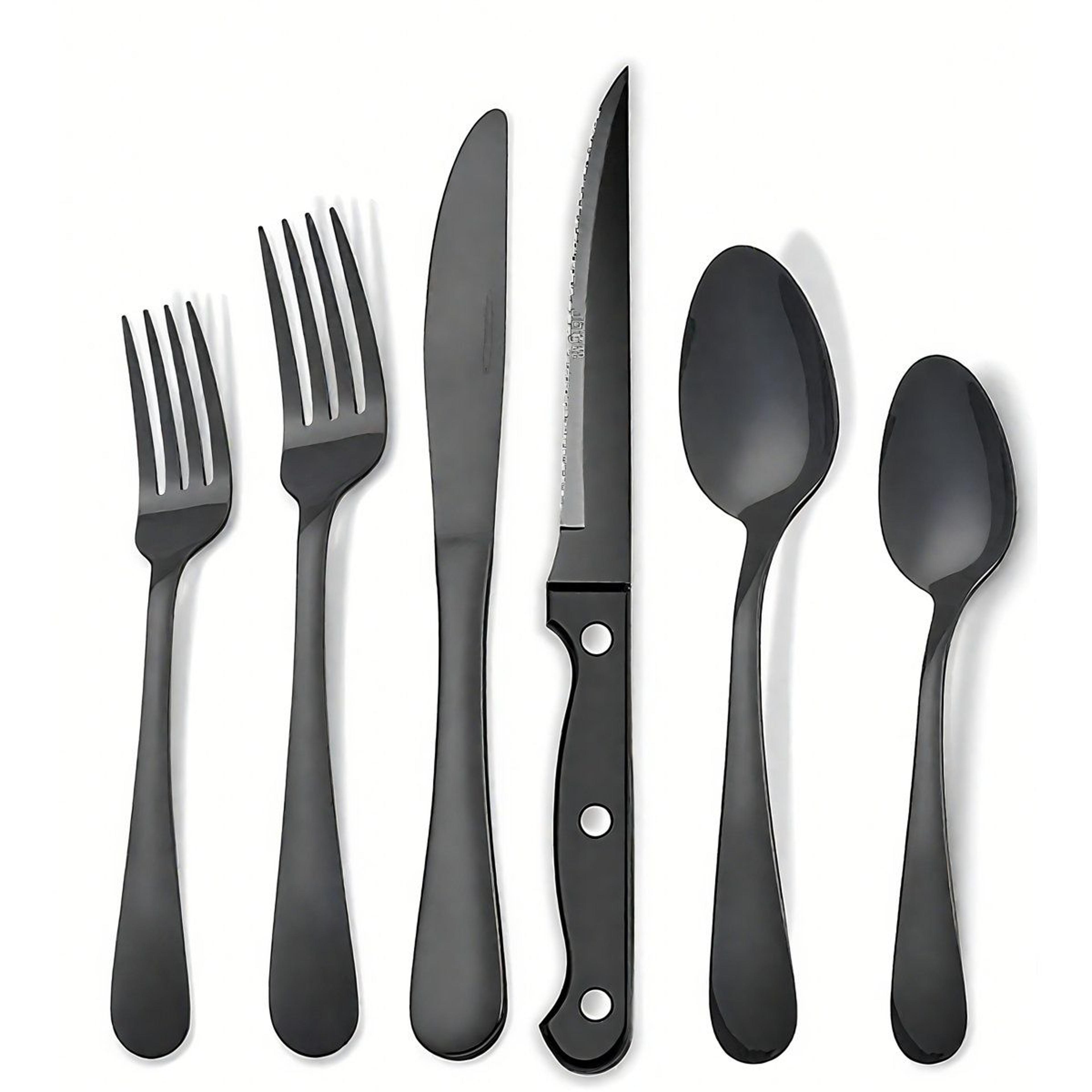 48 piece black flatware set for 8 with steak knives stainless steel cutlery
