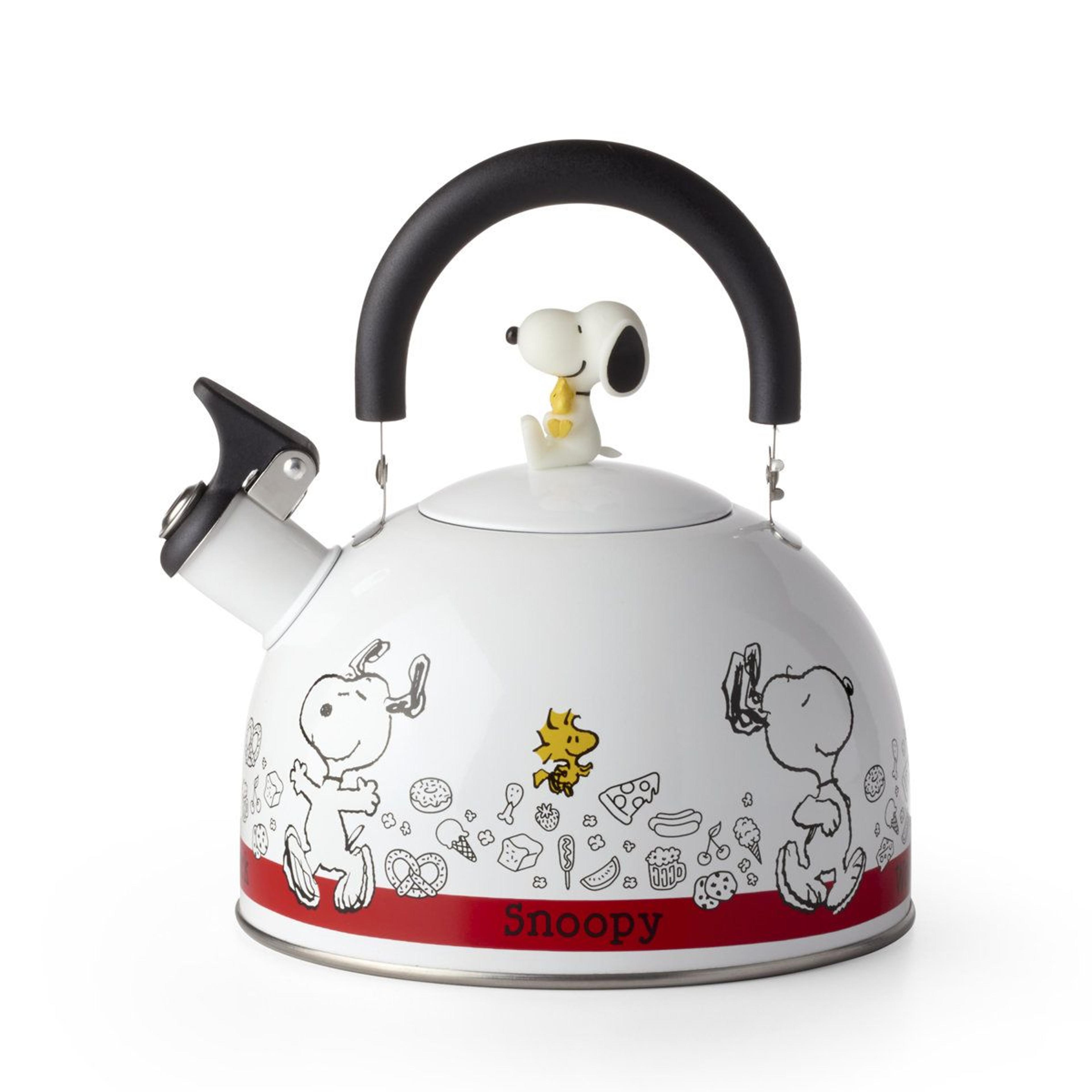 chef snoopy enamel tea kettle with woodstock 84.5 oz