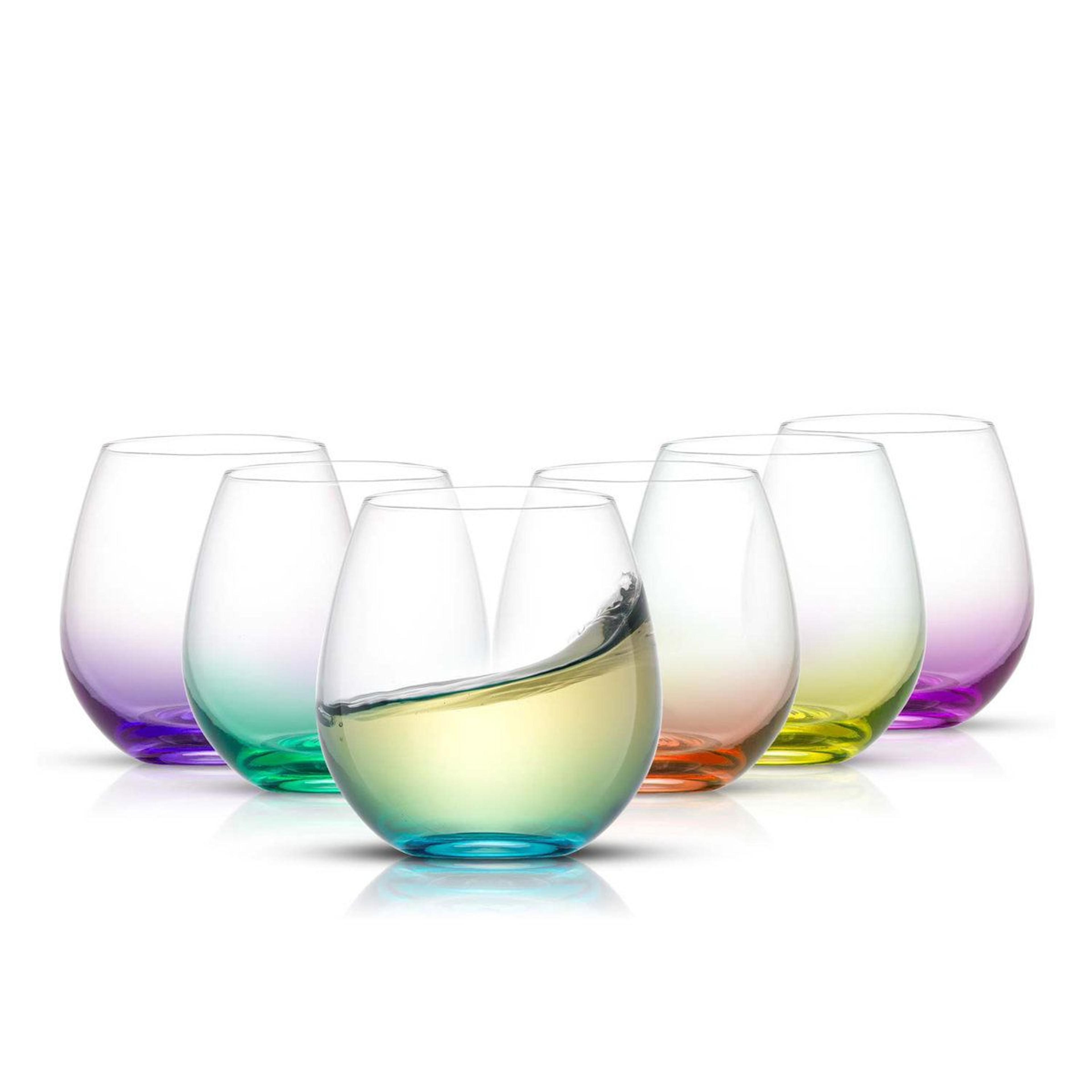 hue colored stemless wine glasses set of 6, 15 oz ombre drinkware