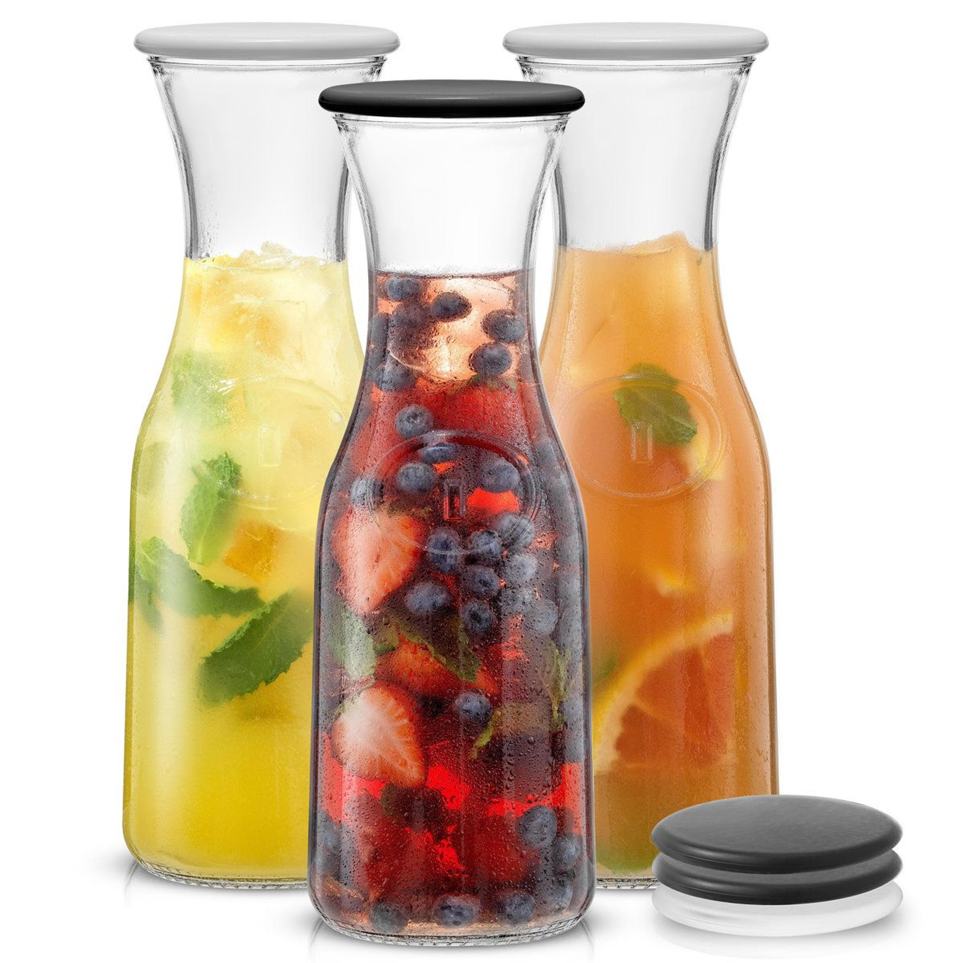 brightware hali 36 oz glass pitcher with lids set of 3 for juice water and mimosa bars