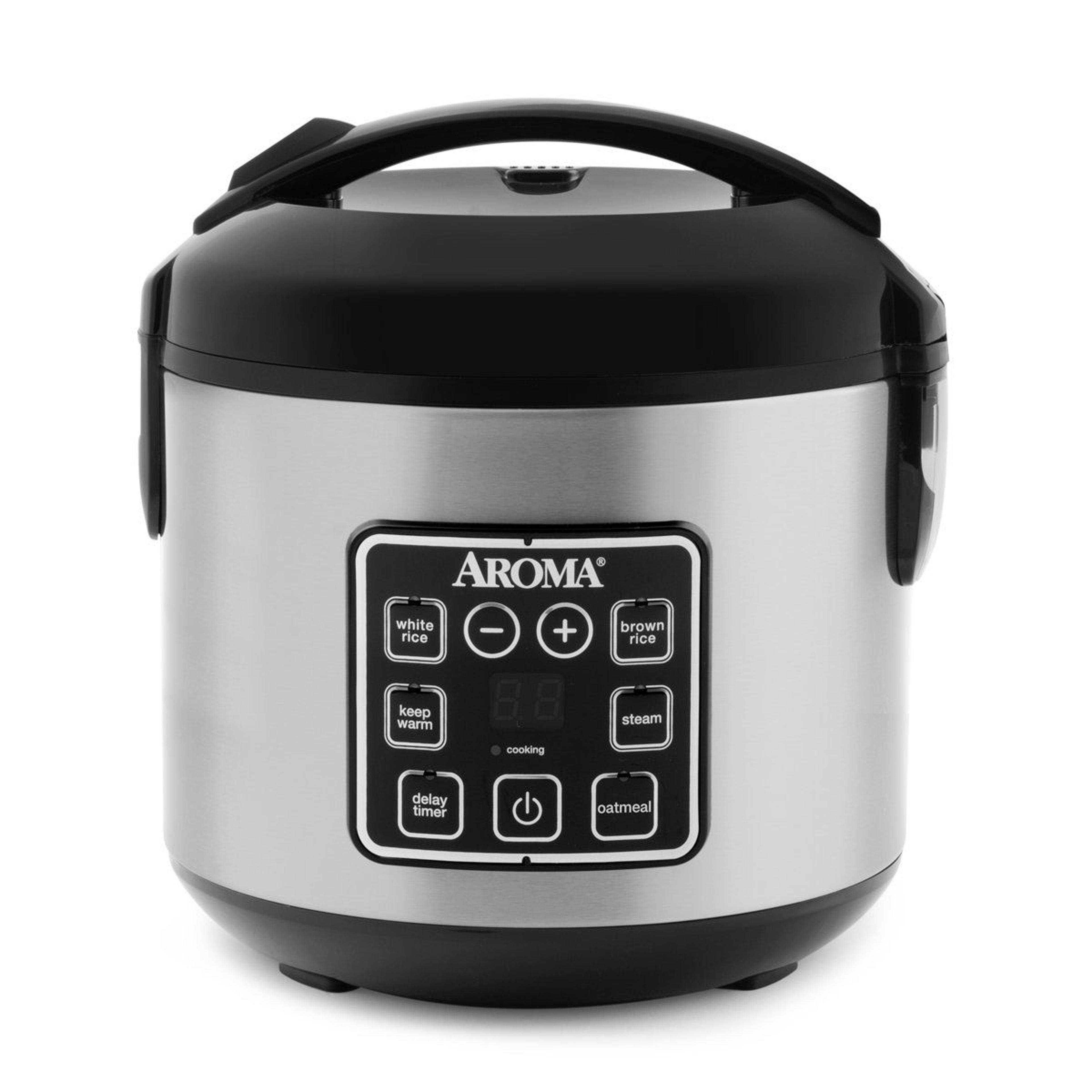 aroma 8 cup digital rice cooker and food steamer with oatmeal and keep warm