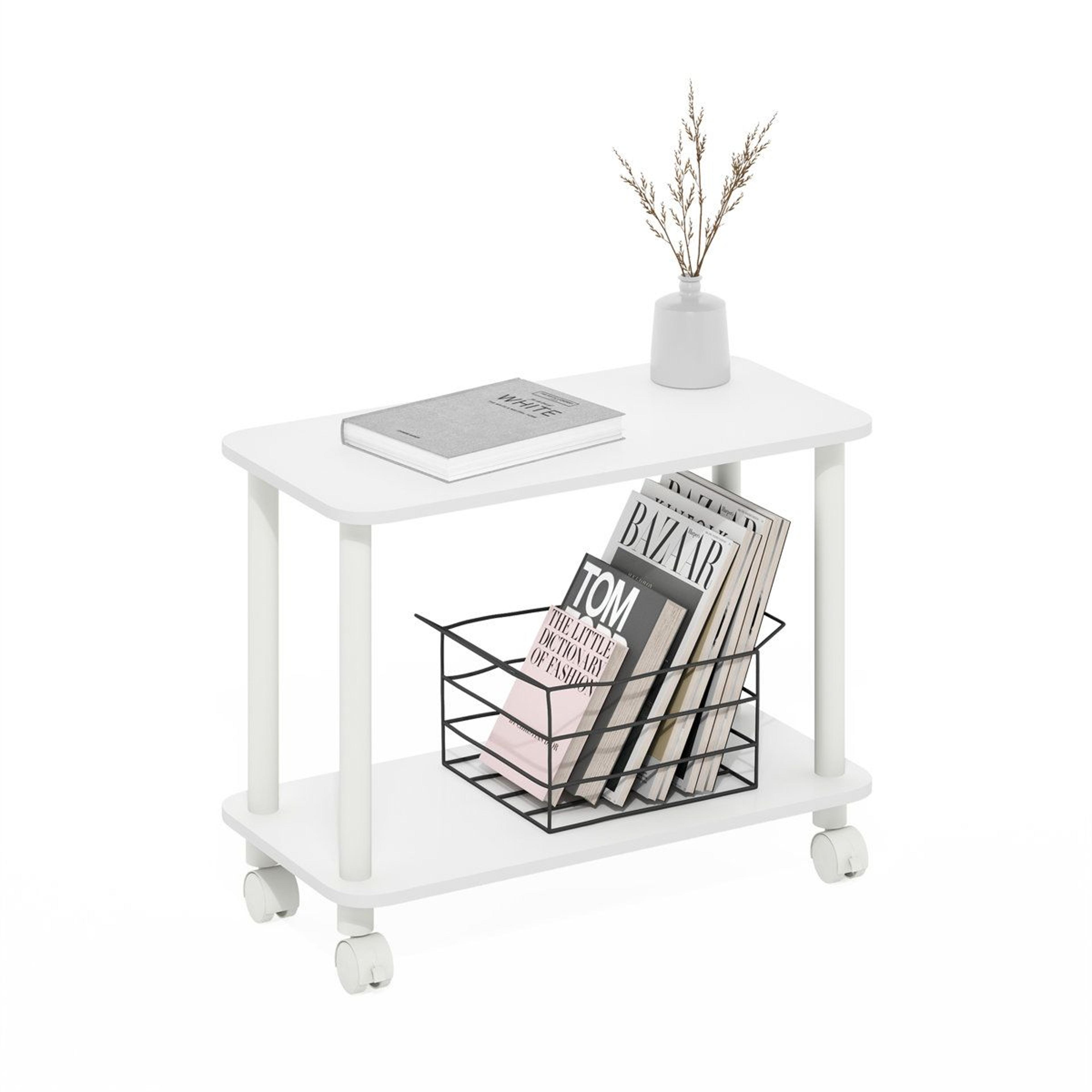 creekside modern white rectangle end table with casters and two tier storage