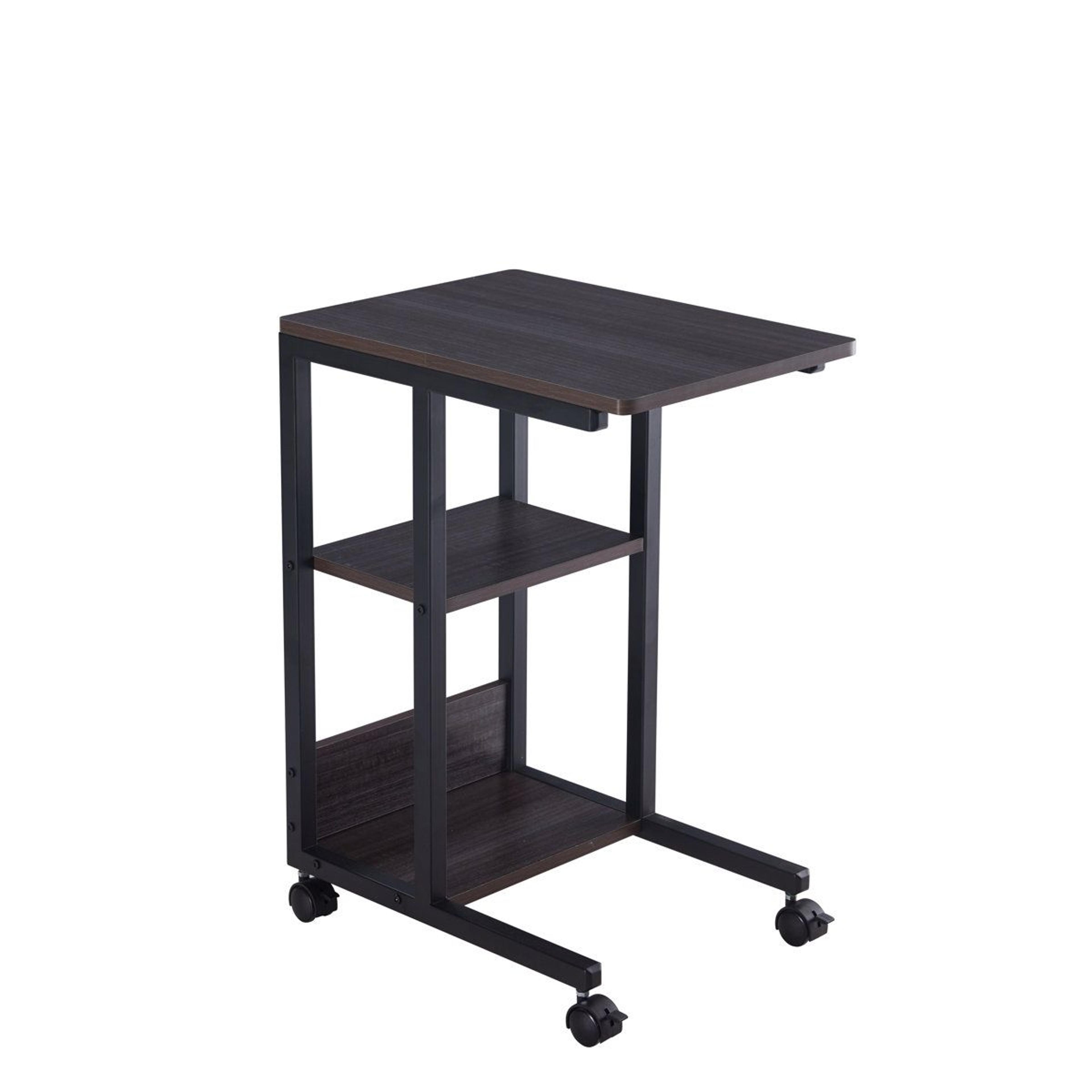 3 tier c shaped end table rolling side table with storage