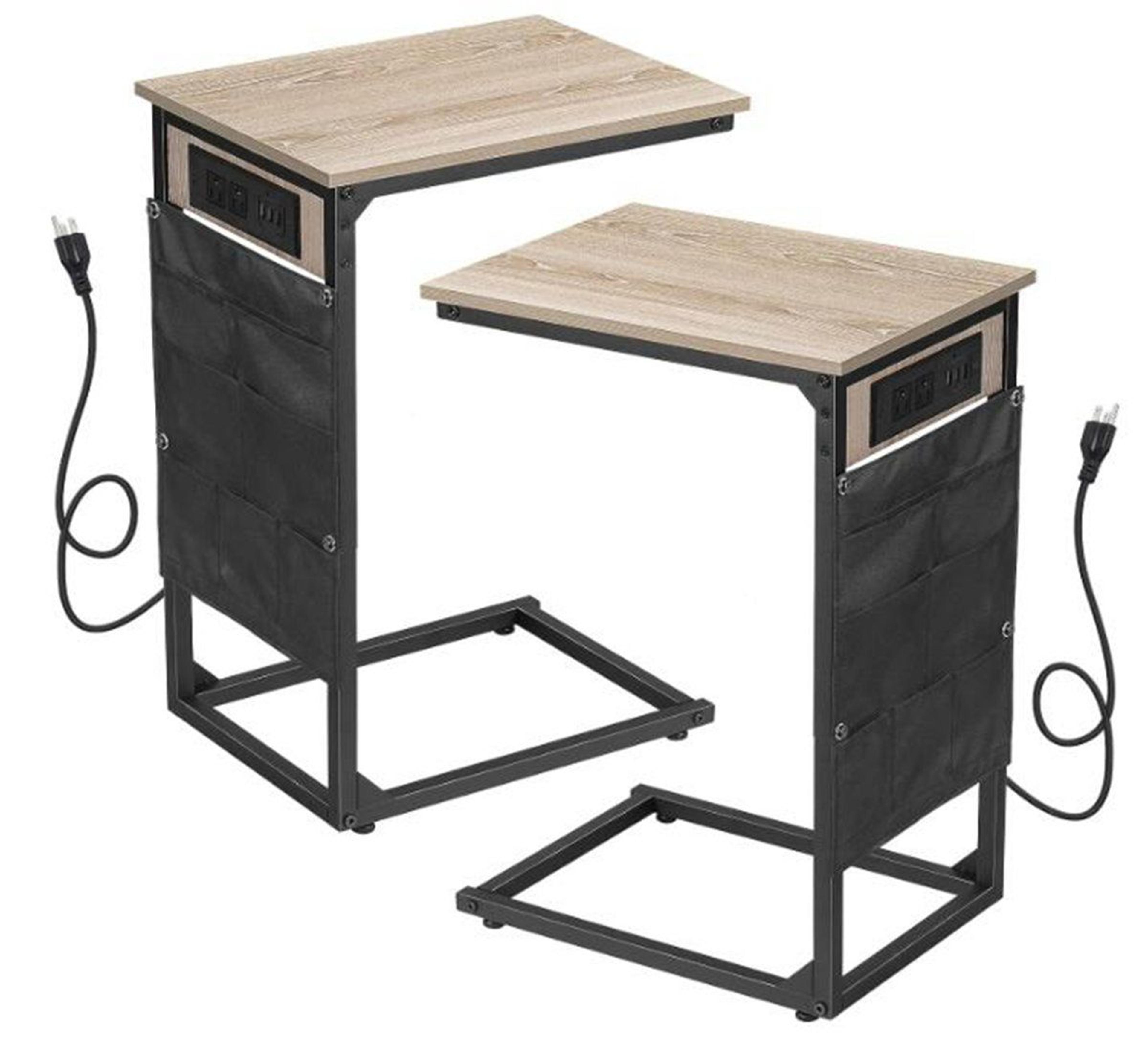 c shaped end table set with charging station