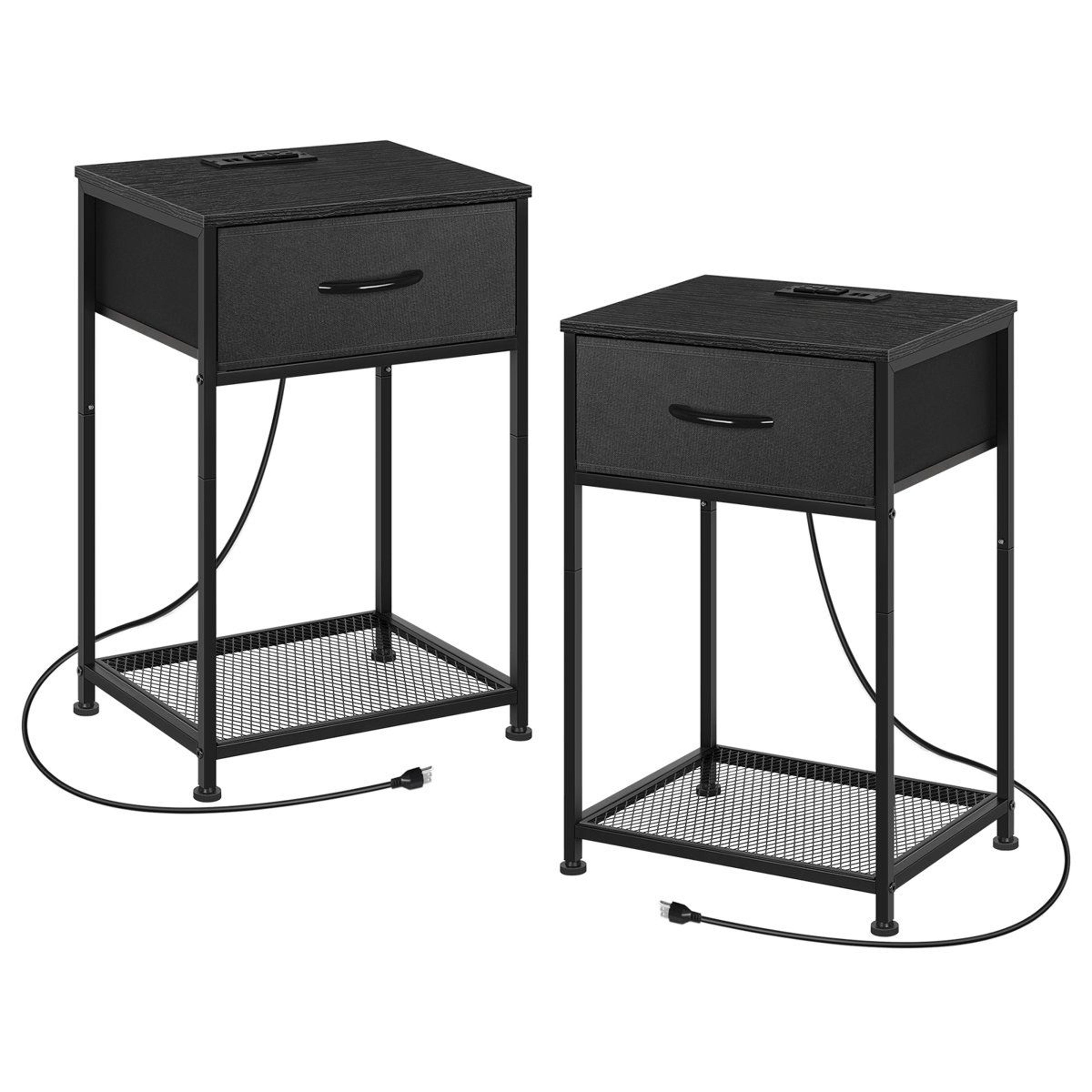 2 pack nightstand set of 2 with charging station, fabric drawer and storage shelf