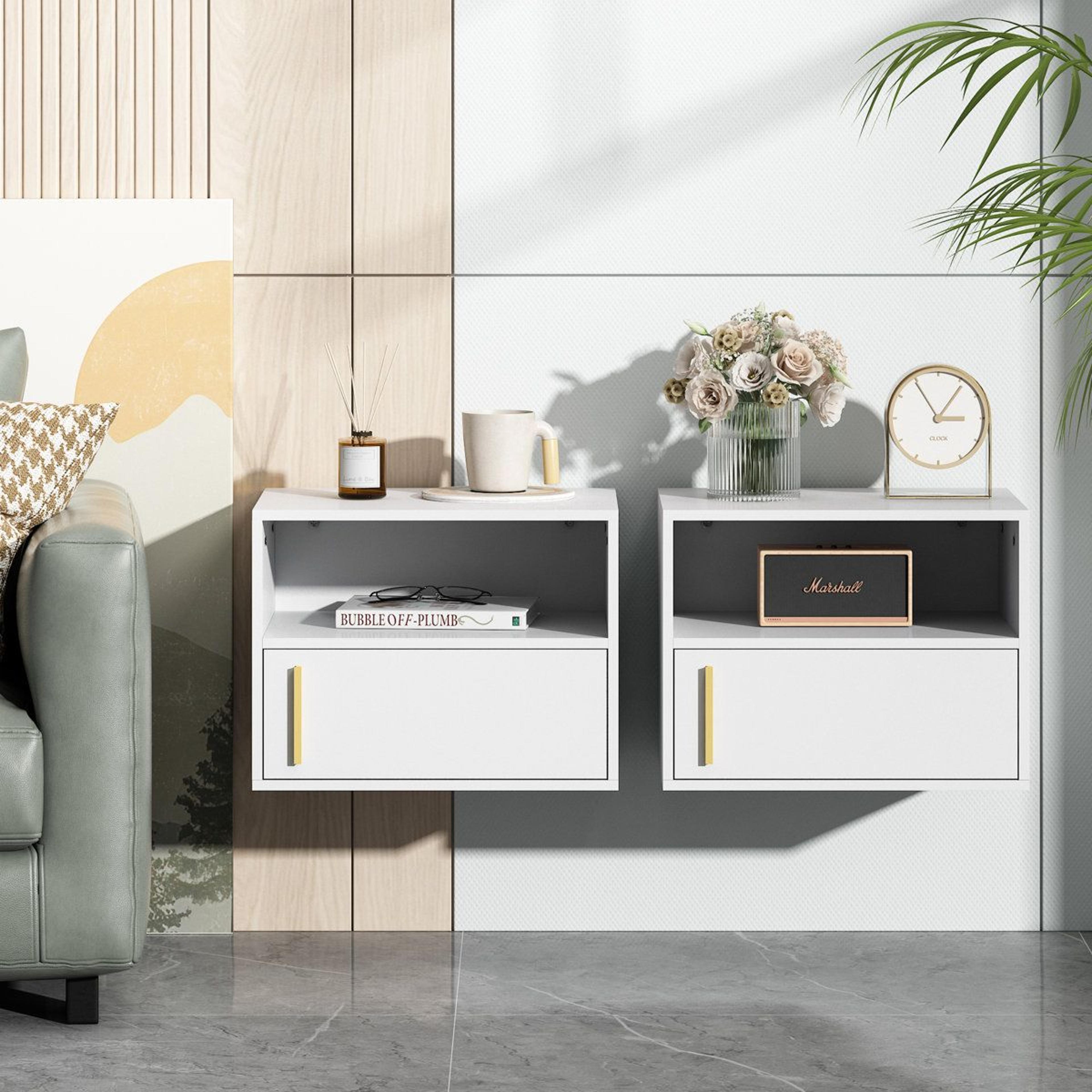 modern floating nightstand set of 2 wall mounted bedside tables with drawer