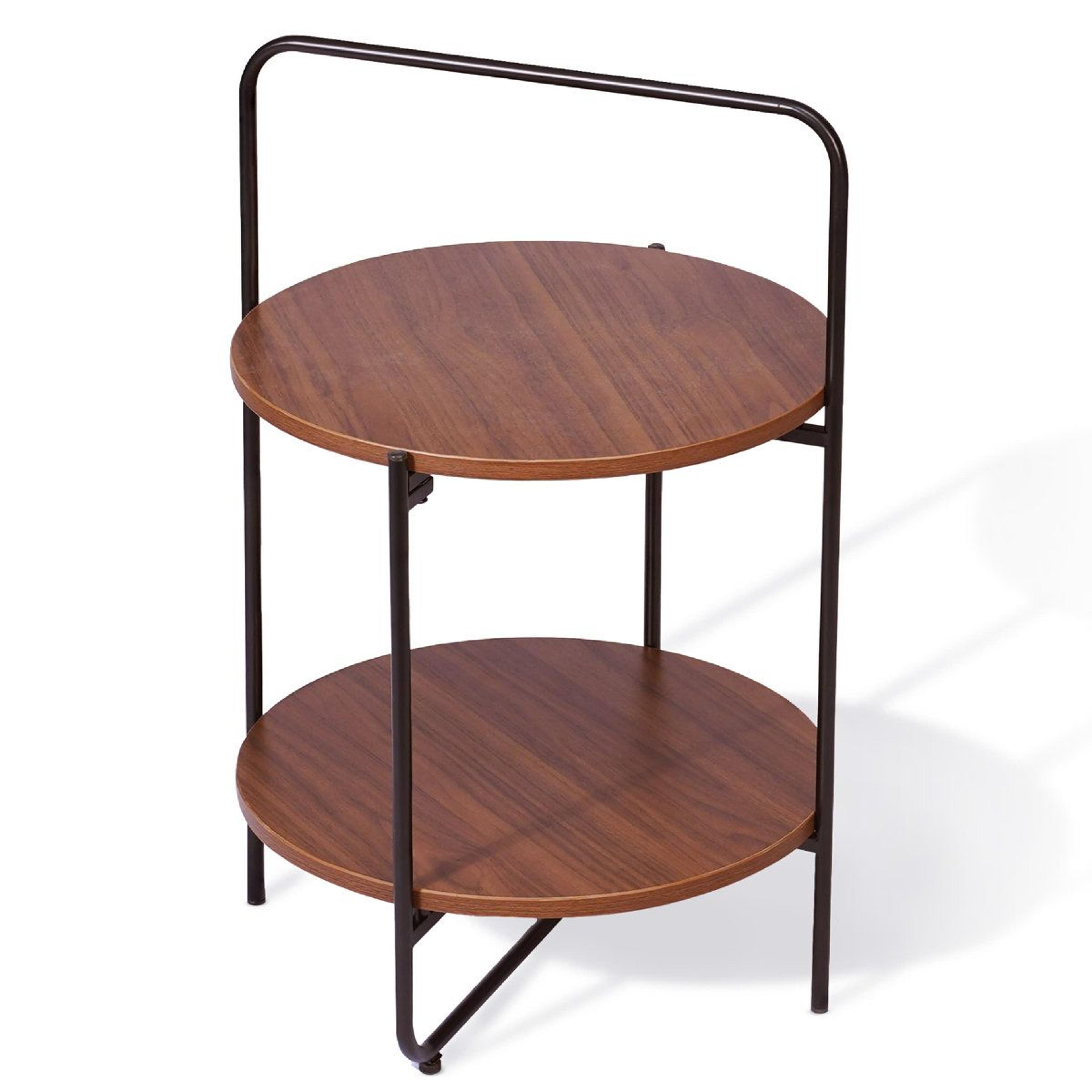 2 tier round side table with storage and handle
