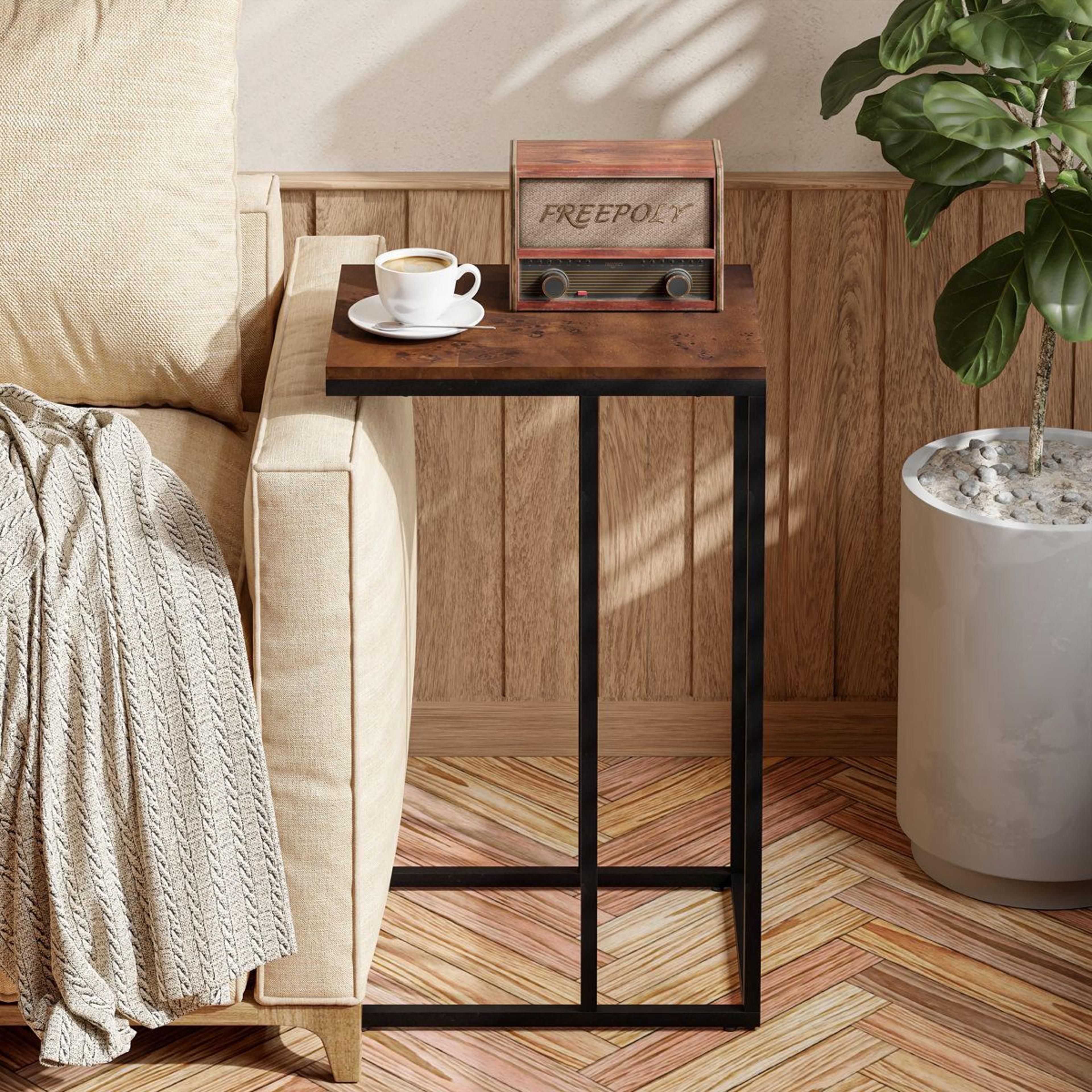 burl top c shaped end table for sofa and small spaces