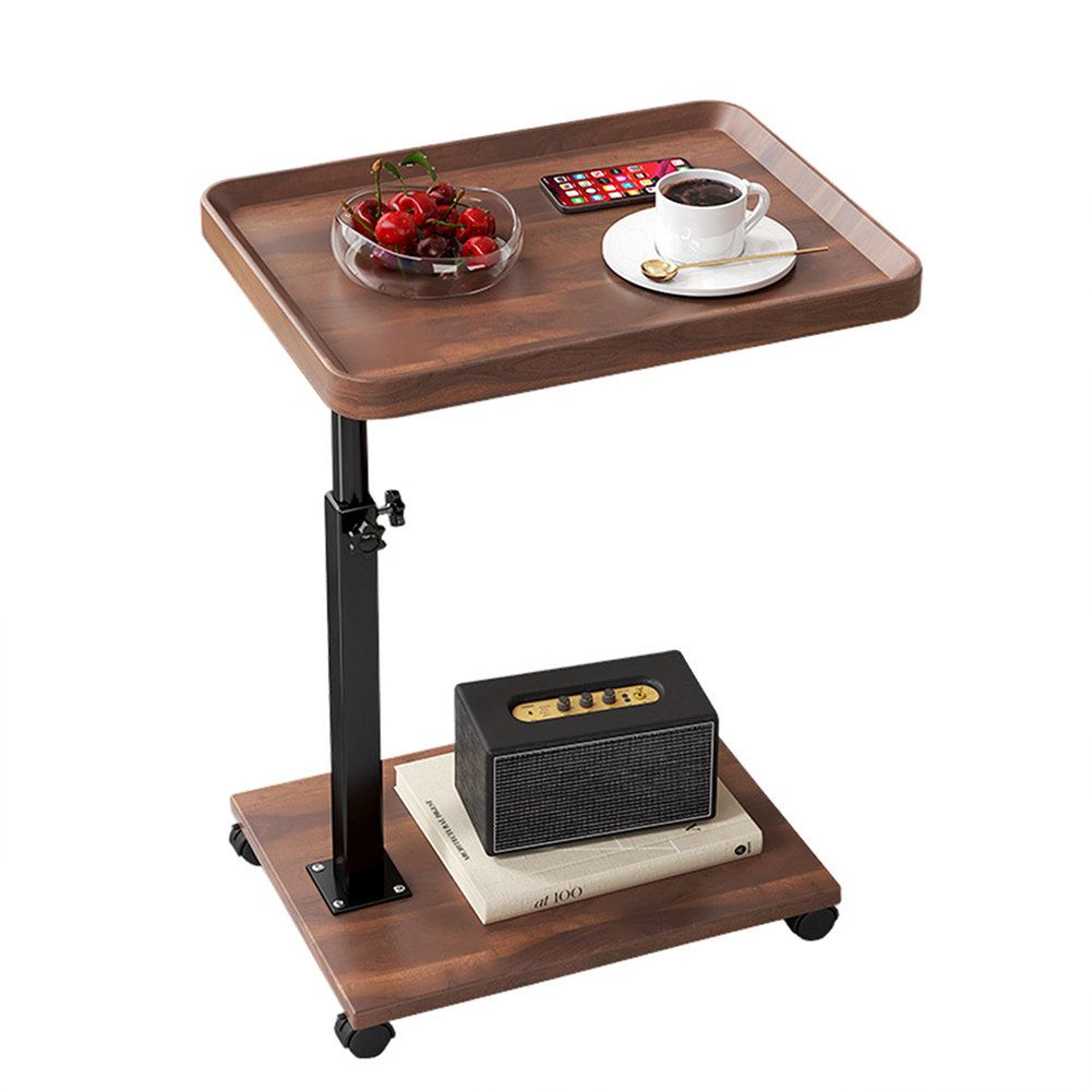 adjustable c table rolling side table with 360 swivel tray