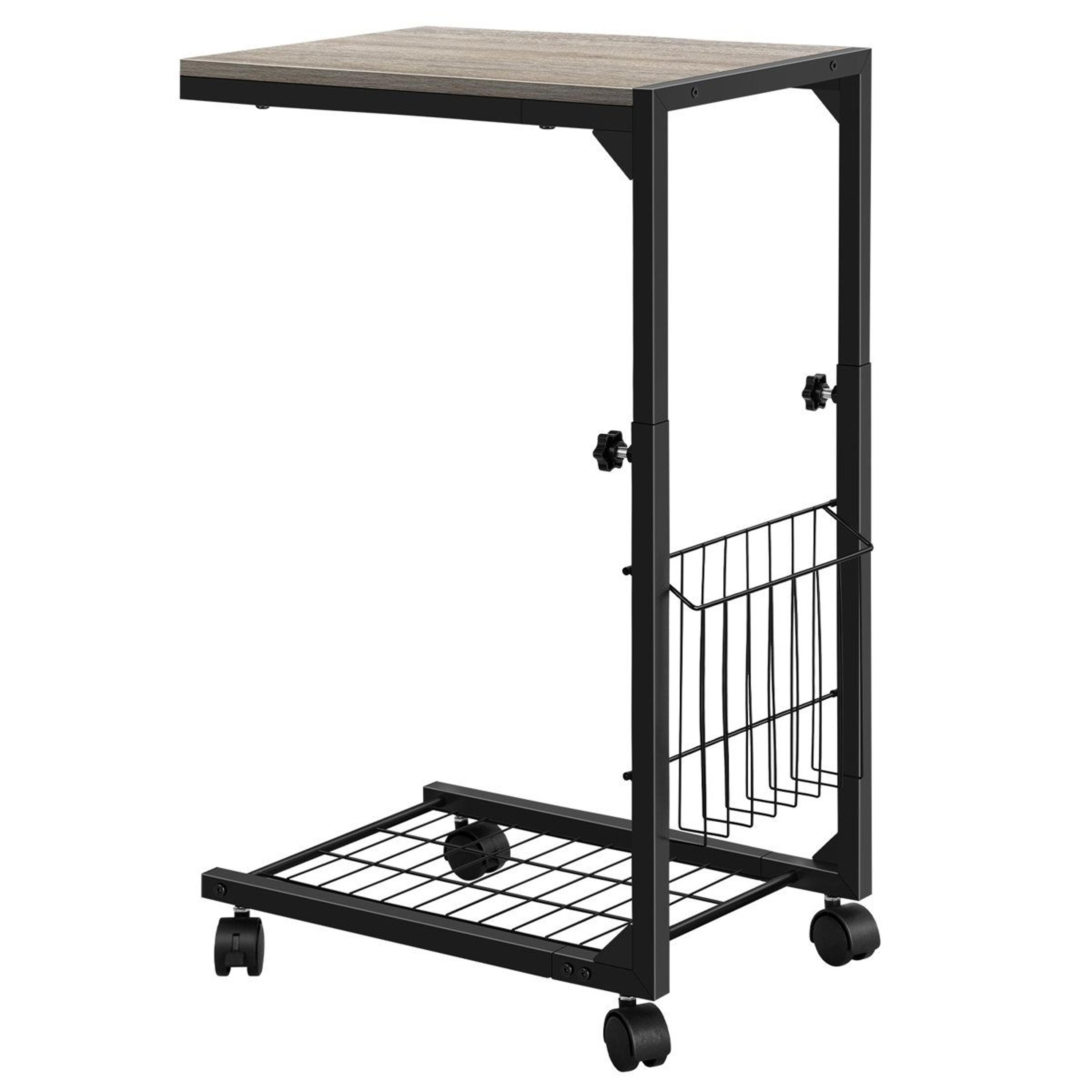 17 stories adjustable height mobile c-table with storage – space-saving industrial accent table 2-pack