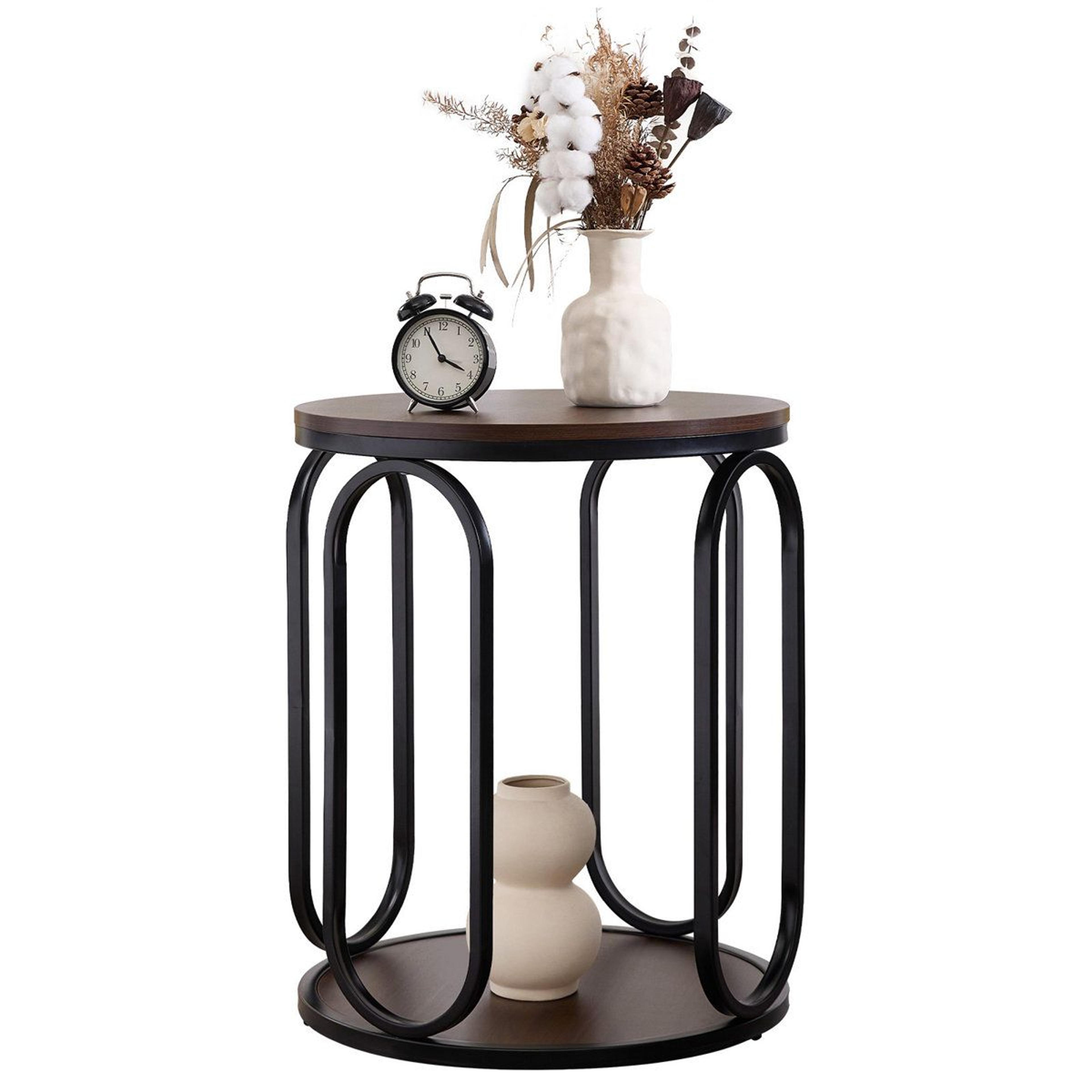 carnforth 2 tier round end table with storage for small spaces