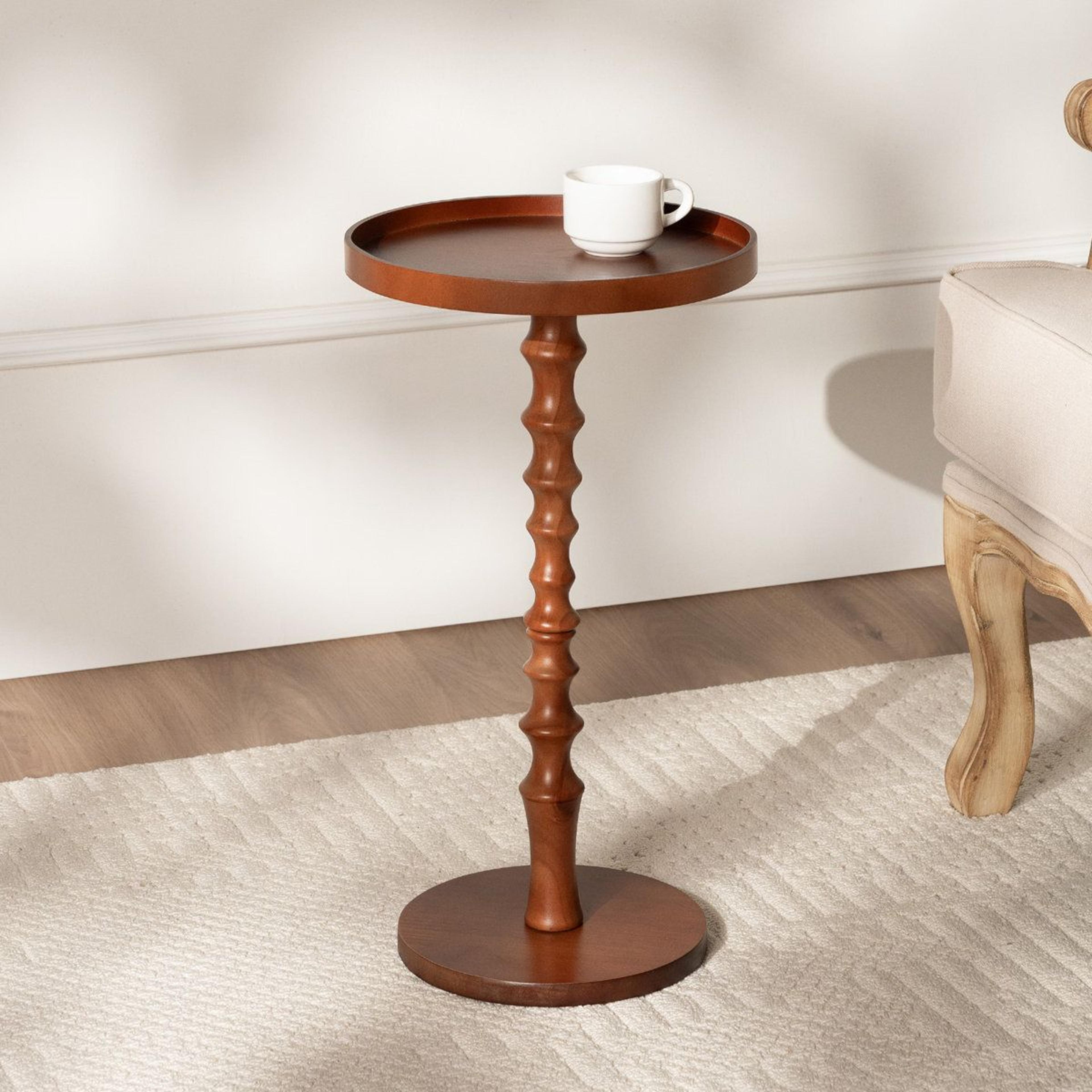 white round pedestal side table with tray top for small spaces