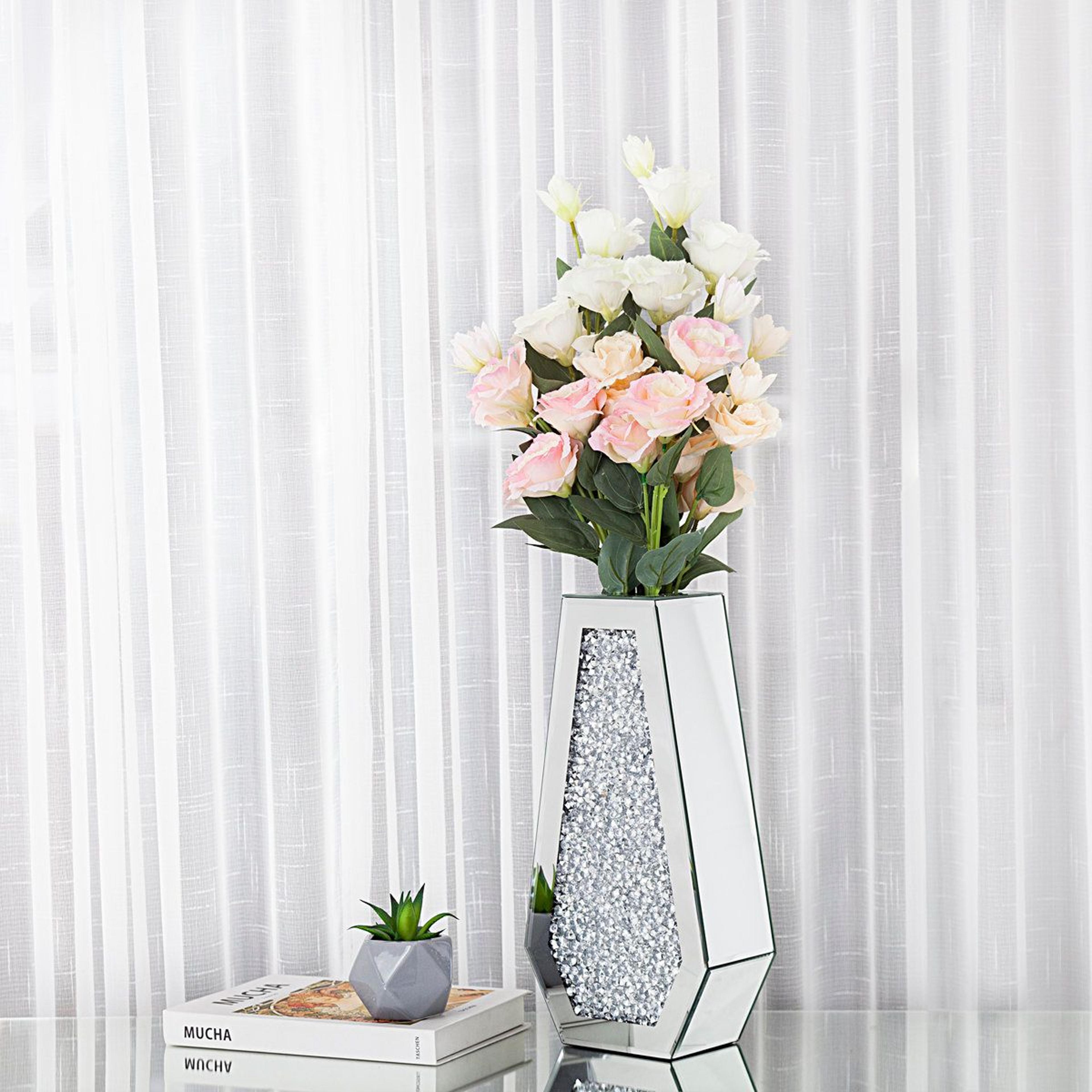 cerrie 14 inch mirrored vase crushed diamond glass centerpiece