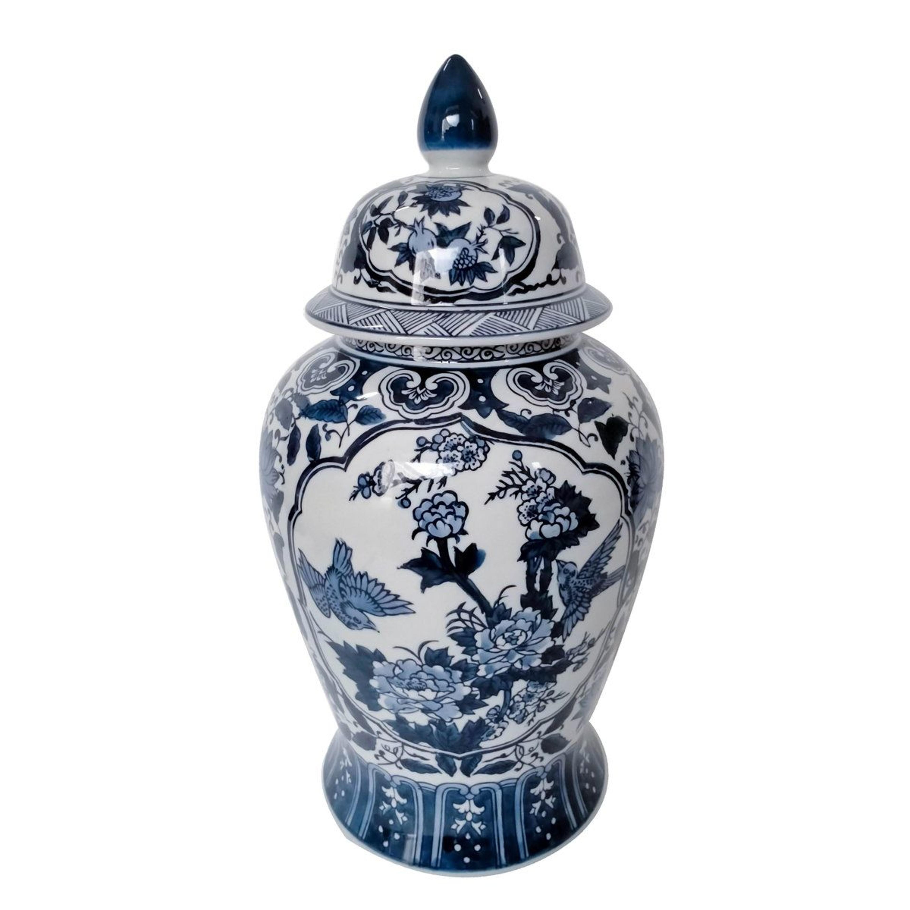 gherghina blue and white chinoiserie ceramic ginger jar with lid