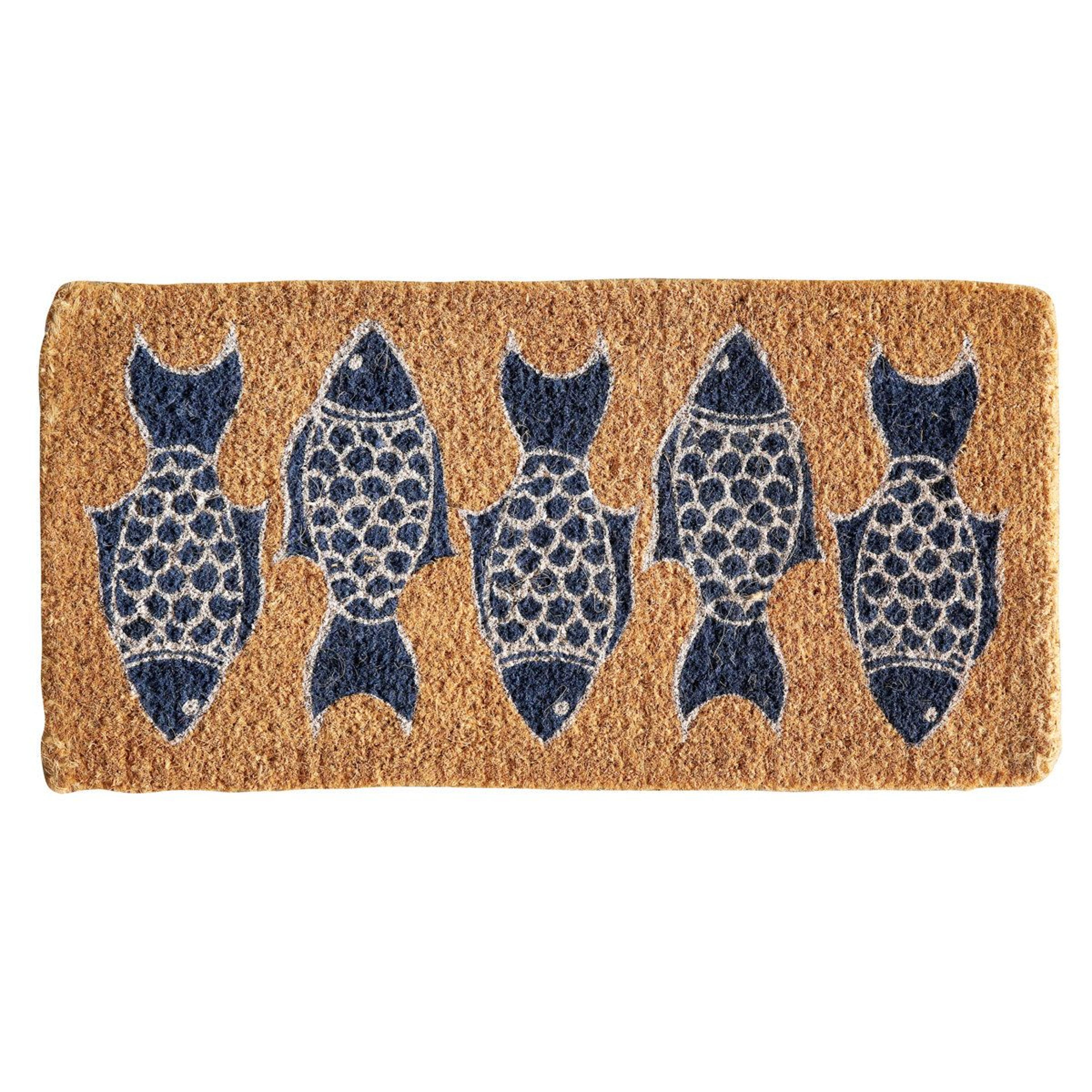 augusta coastal fish outdoor doormat – durable non-slip coir entrance rug for patio & entryway