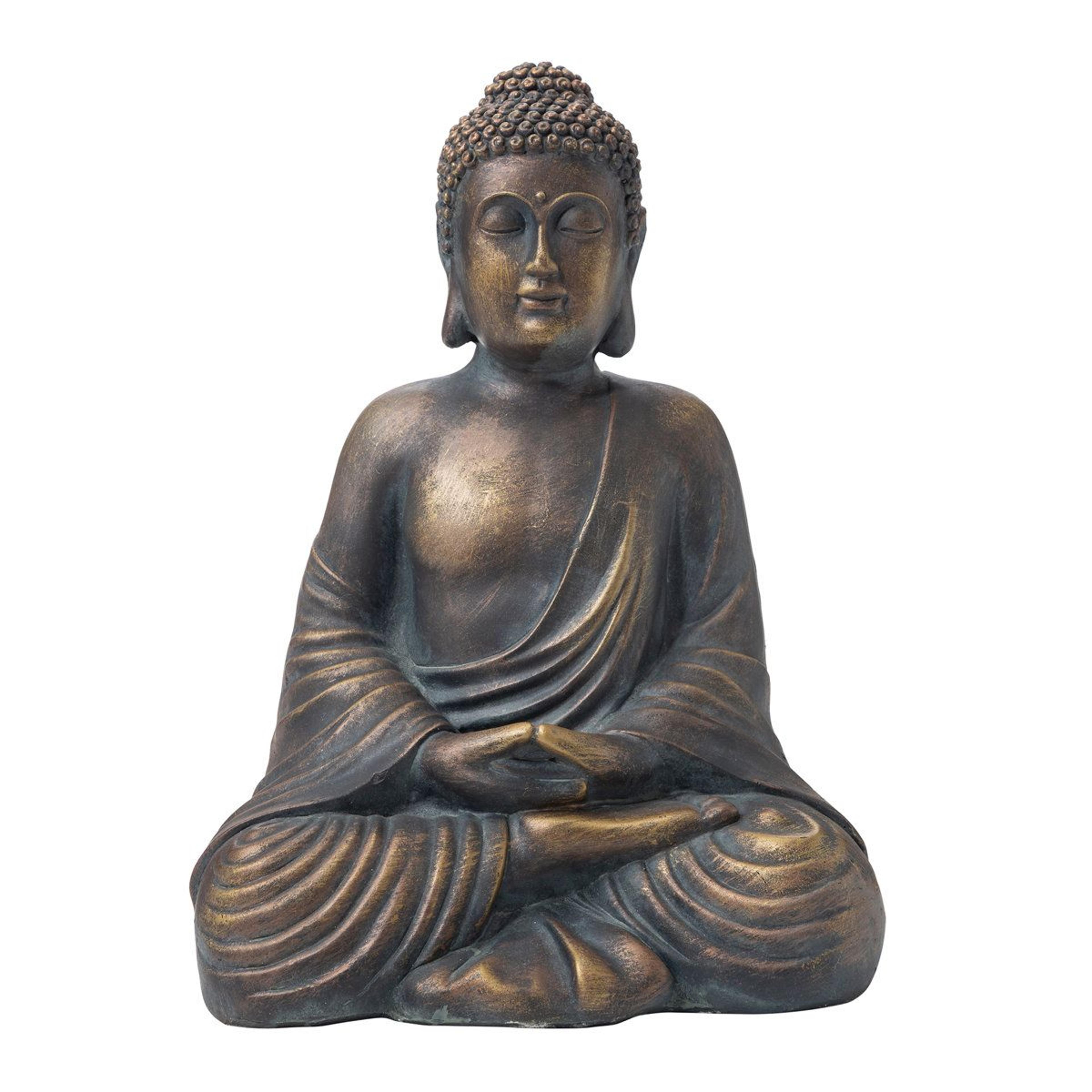 serene meditating buddha garden statue with weathered finish