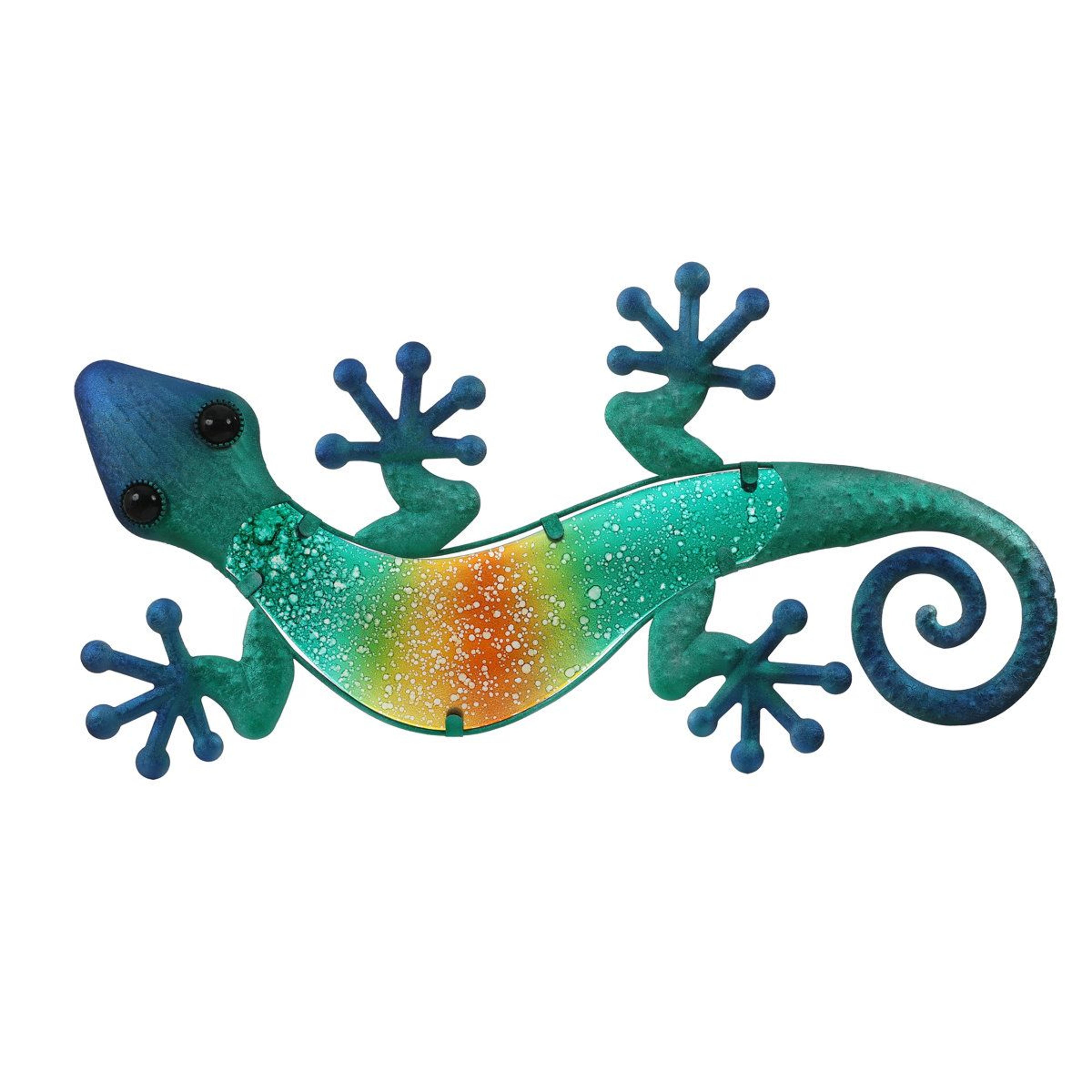 vibrant gecko metal and glass wall sculpture