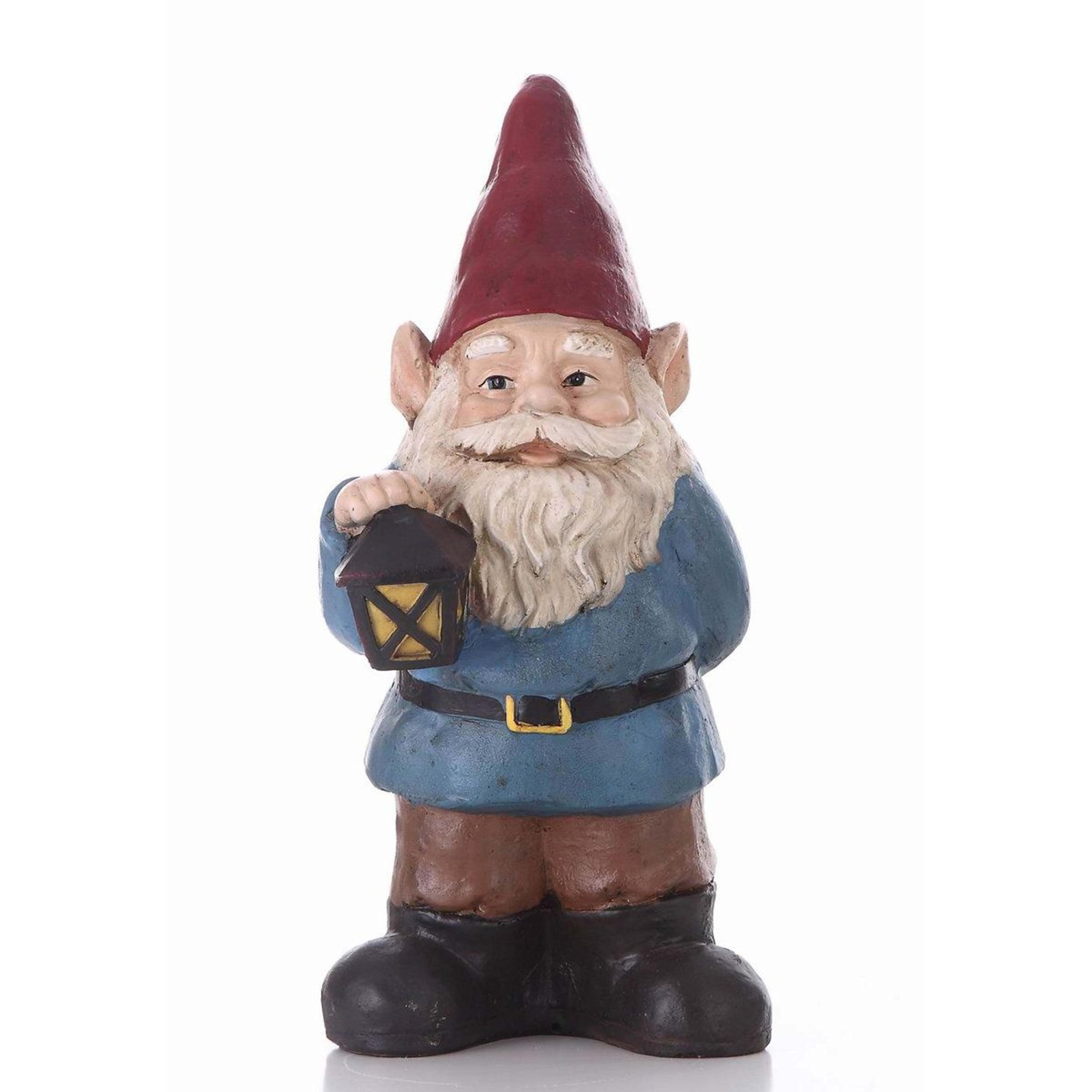 whimsical garden gnome with lantern statue durable indoor & outdoor decor